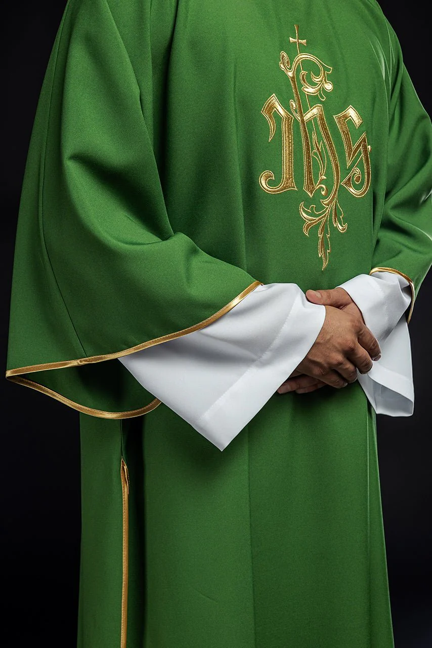 Green dalmatic chasuble with gold IHS - Image 4