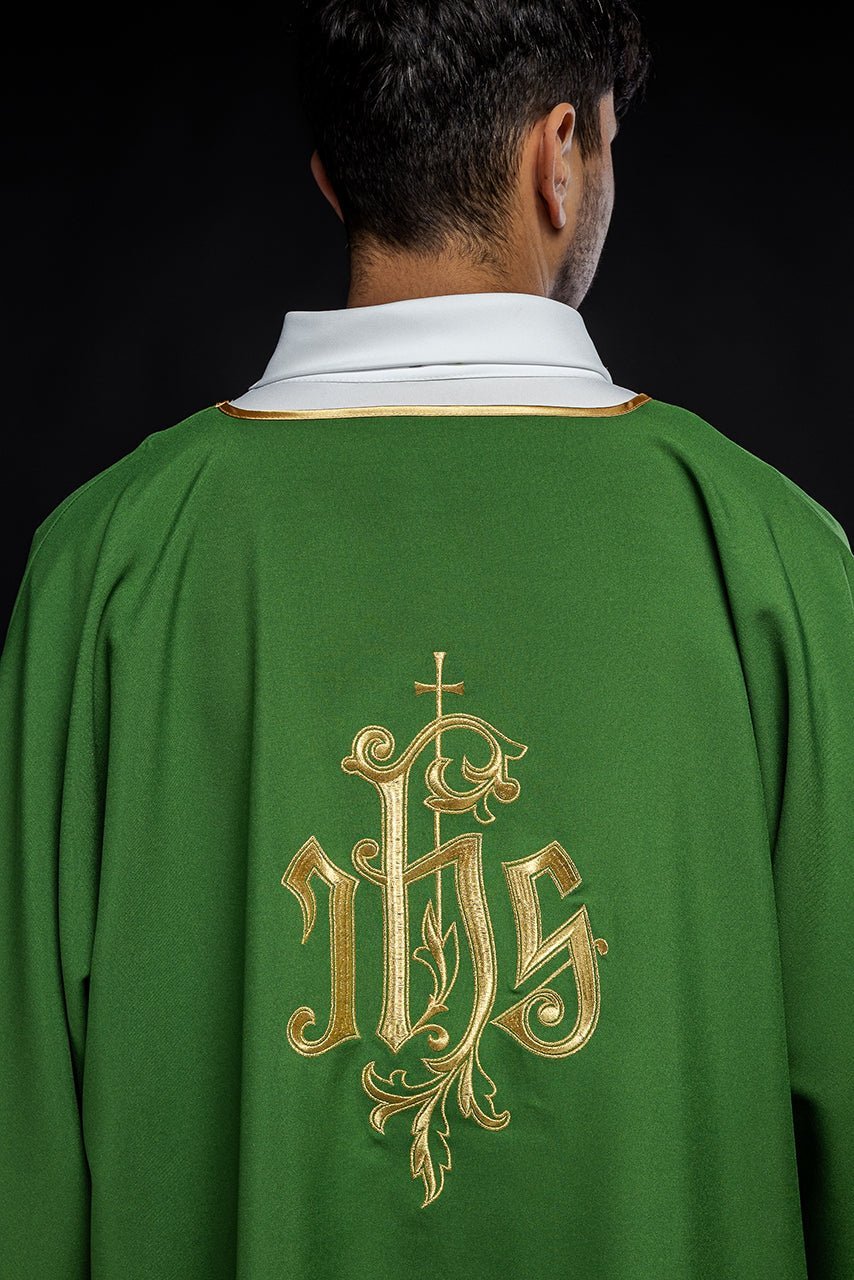 Green dalmatic chasuble with gold IHS - Image 5