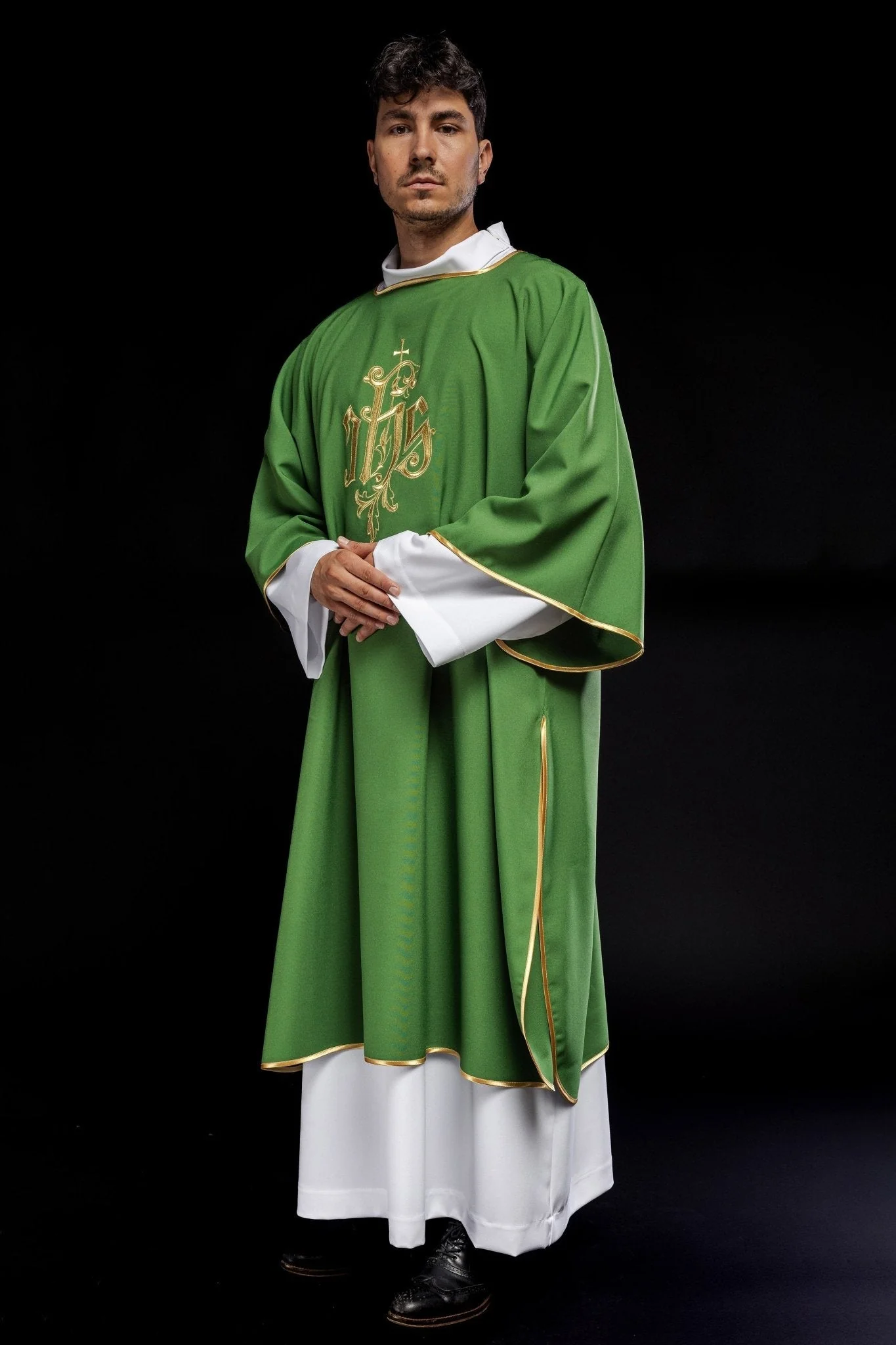 Green dalmatic chasuble with gold IHS - Image 7