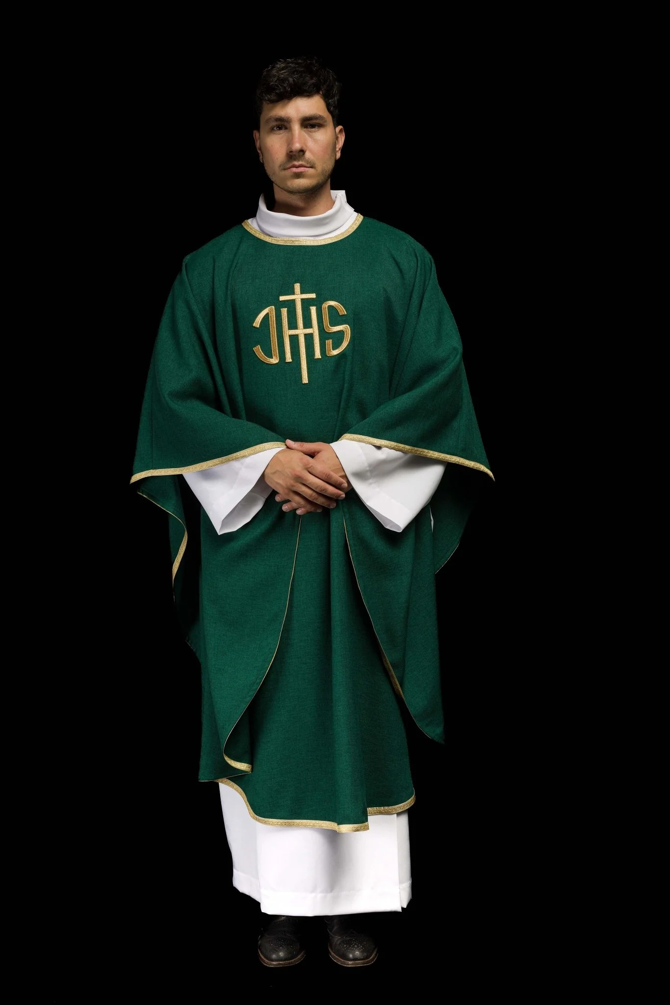 Green Liturgical Chasuble with Gold IHS Embroidery - Image 9