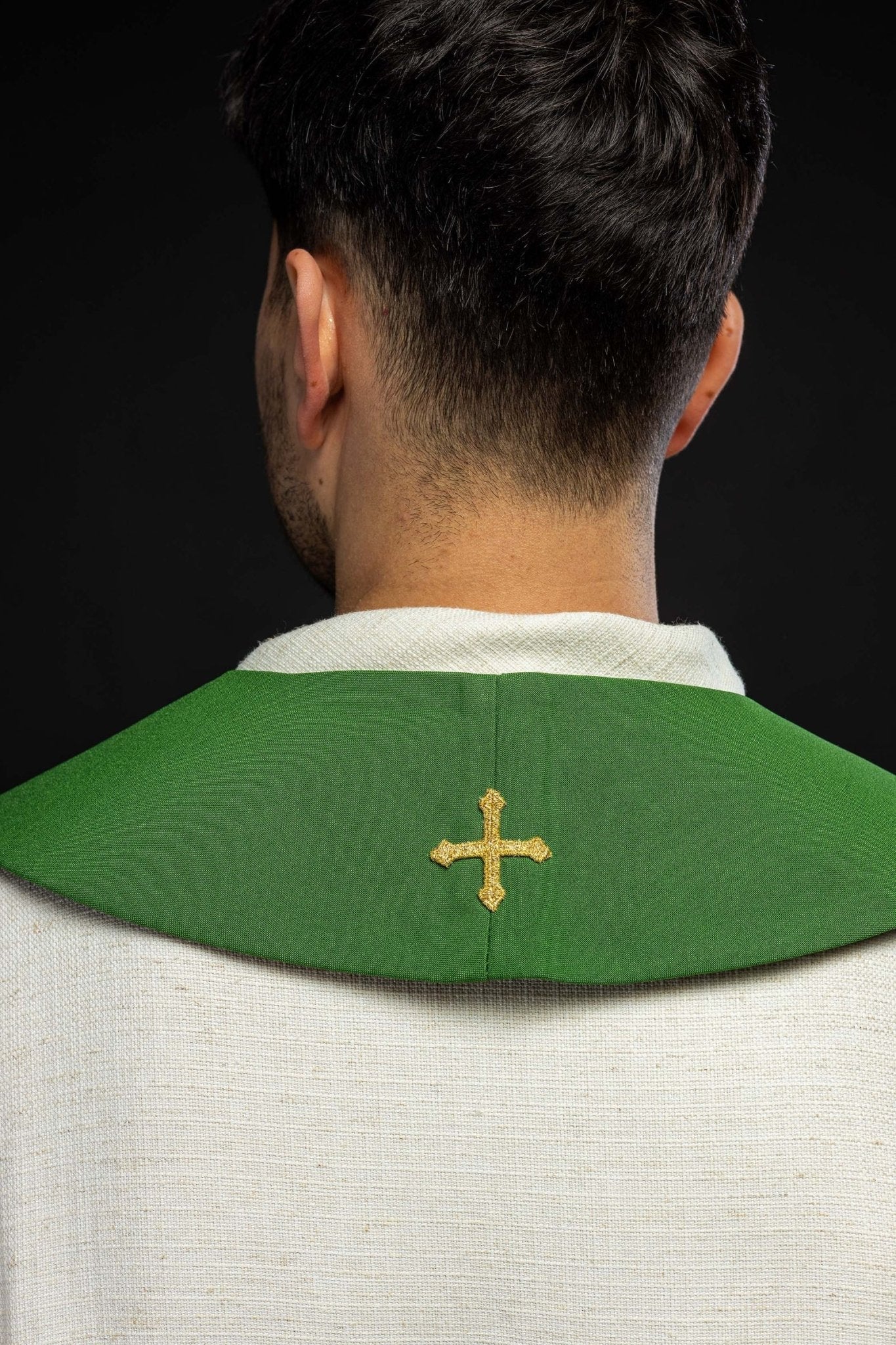 Green priestly stole embroidered with IHS - Image 5