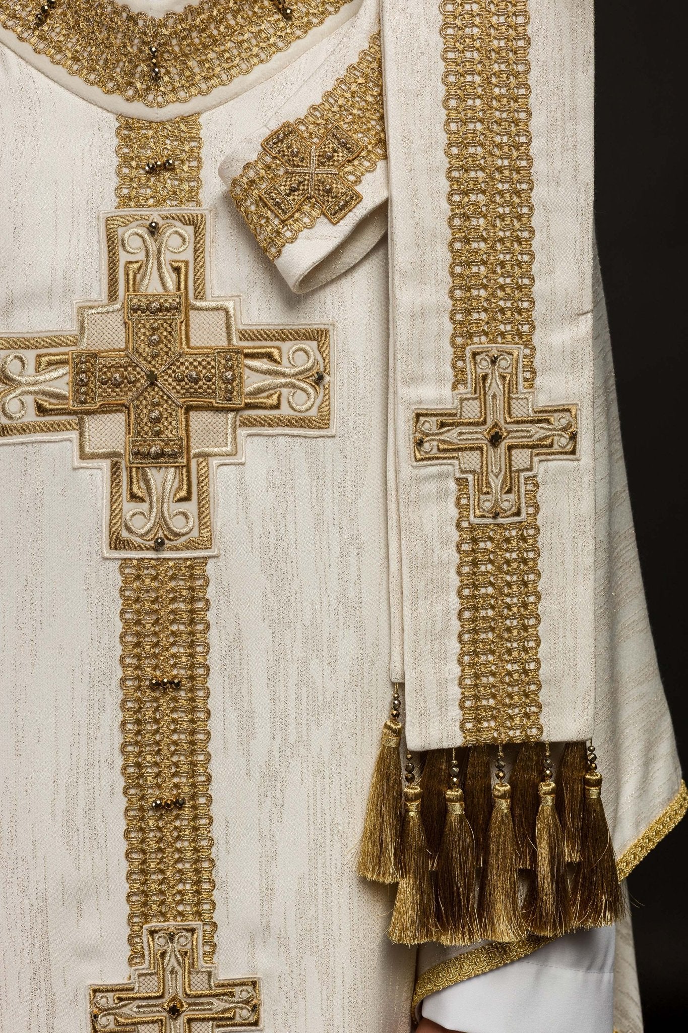 Handmade chasuble with natural stones Handmade 7015 Ecru - Image 8