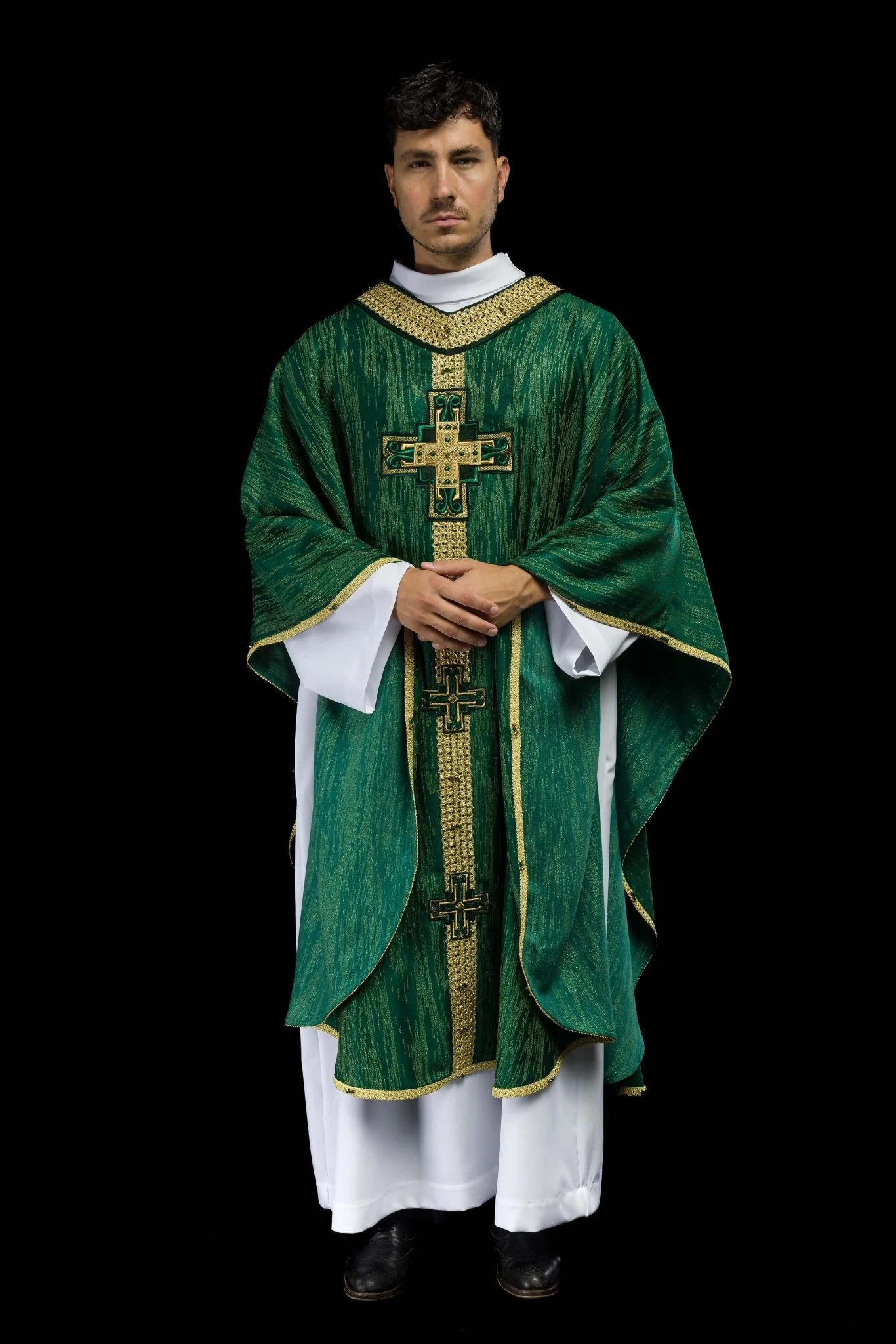 Handmade chasuble with natural stones Handmade 7015 Green - Image 12