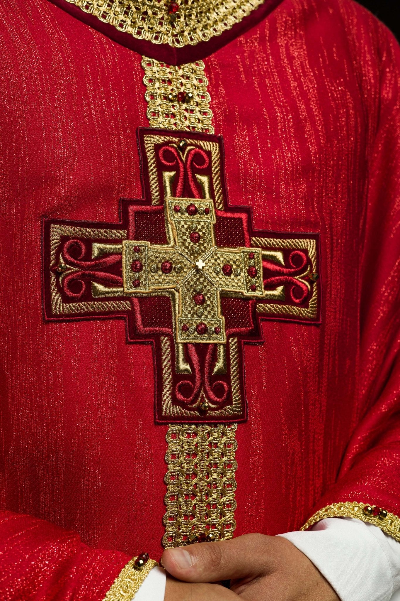 Handmade chasuble with natural stones Handmade 7015 Red - Image 3
