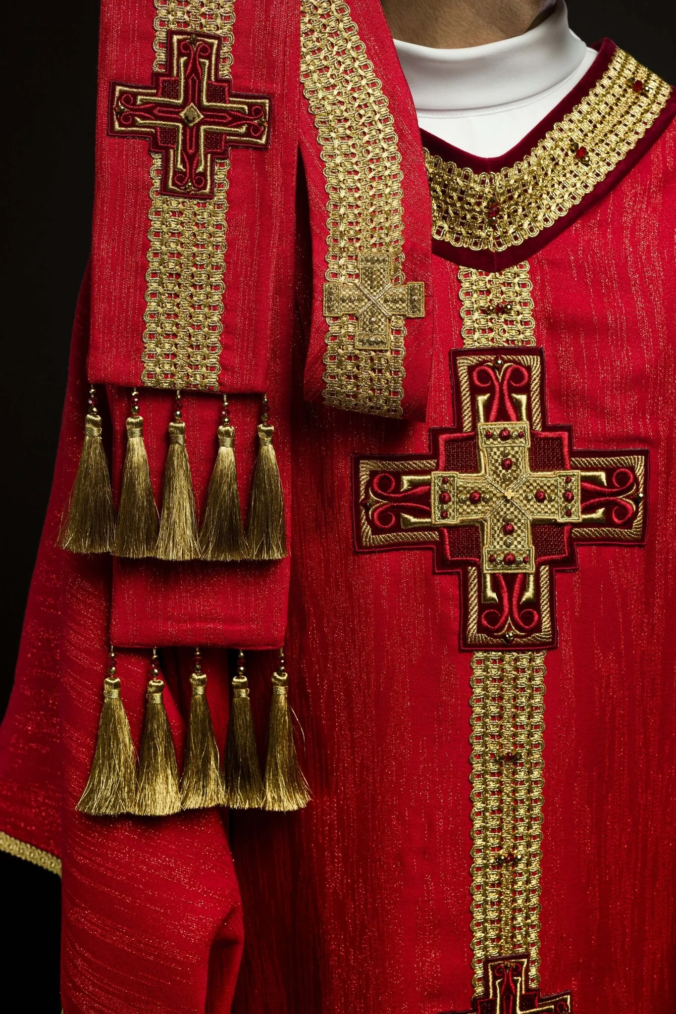 Handmade chasuble with natural stones Handmade 7015 Red - Image 7