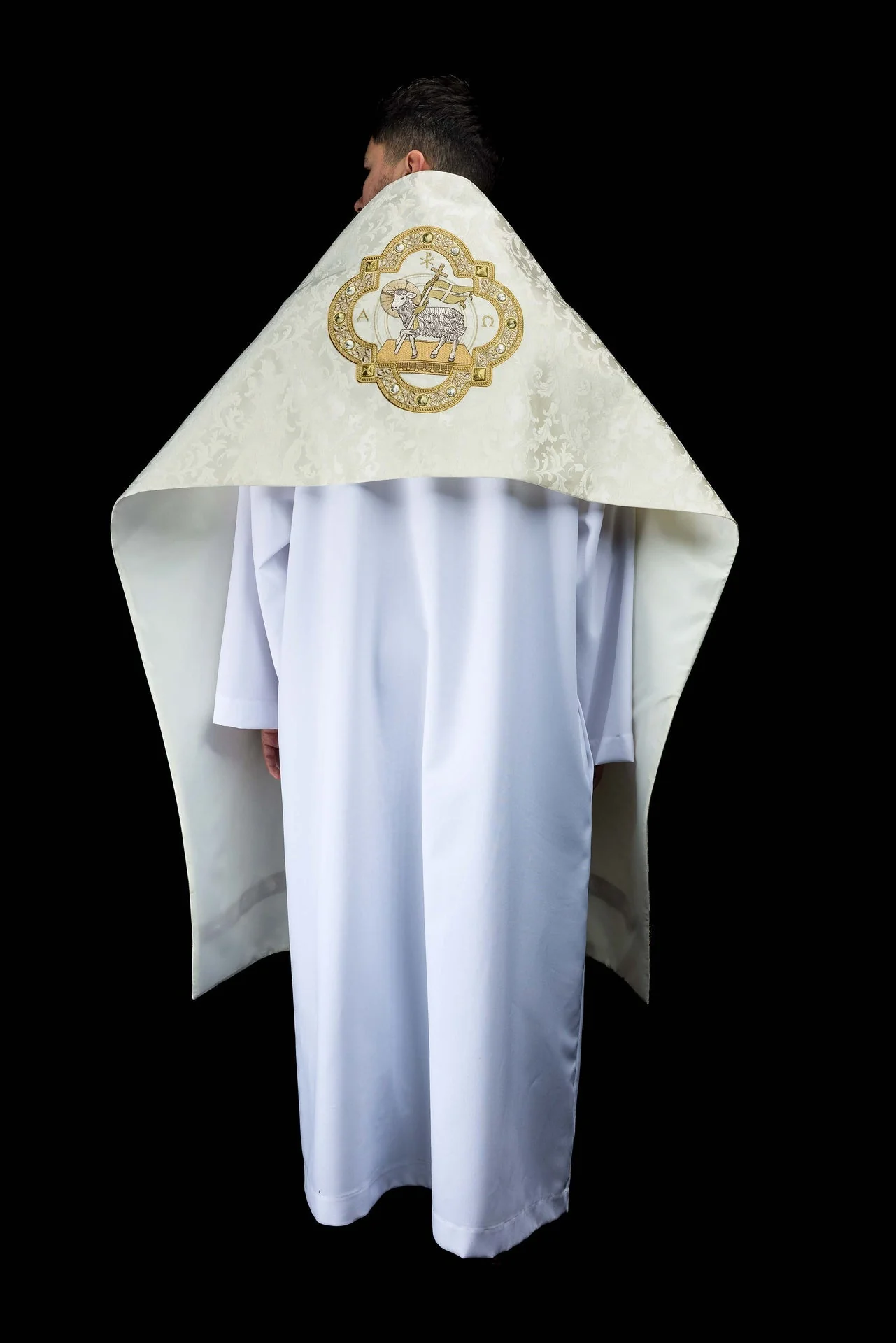 Humeral veil with Paschal Lamb embroidery on jacquard fabric - Image 6