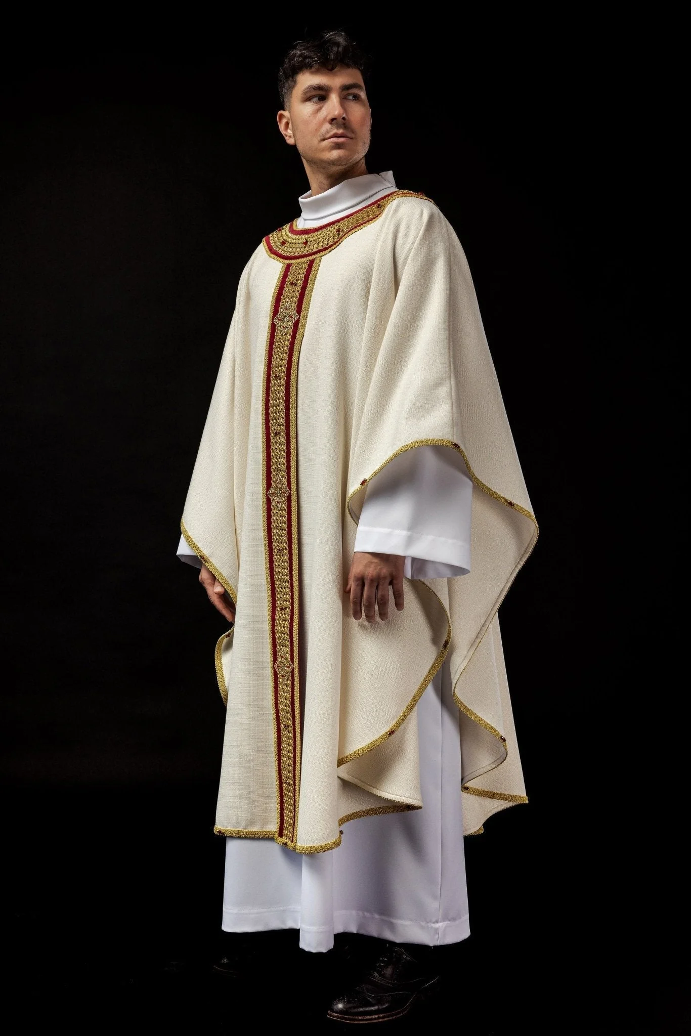 Ivory chasuble with red narrow orphrey Handmade 7001 - Image 11