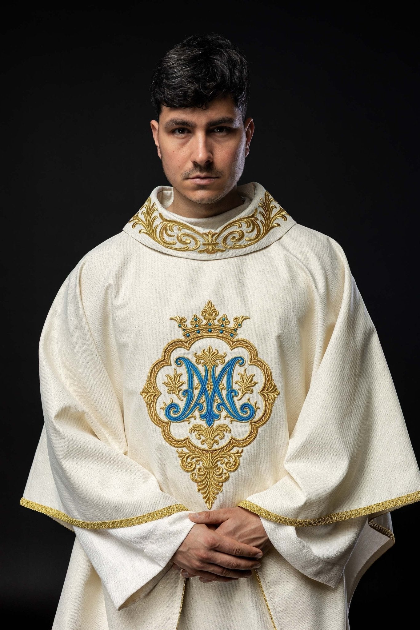 Liturgical Chasuble with Embroidered Marian Coat of Arms and Crown