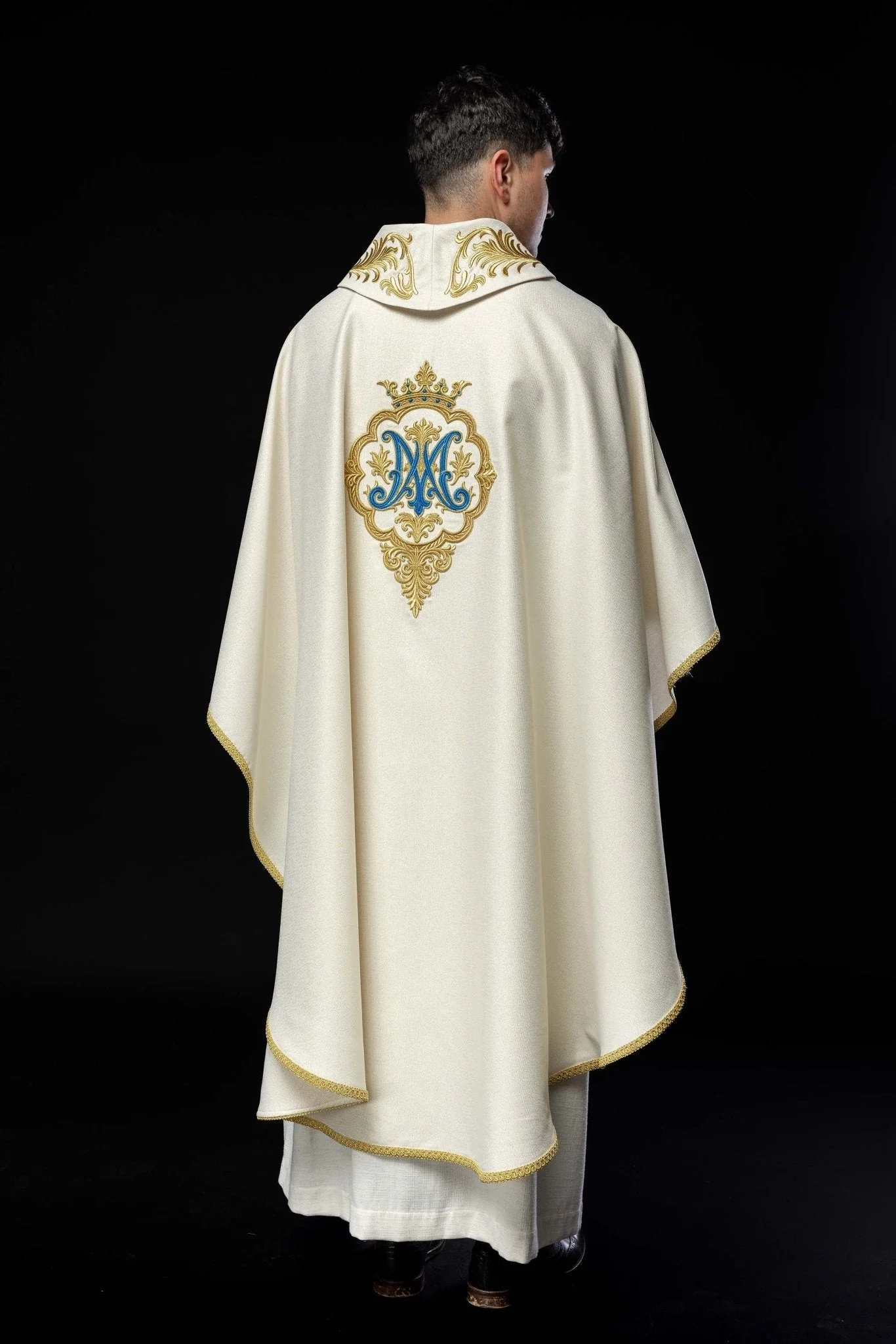 Liturgical Chasuble with Embroidered Marian Coat of Arms and Crown - Image 8