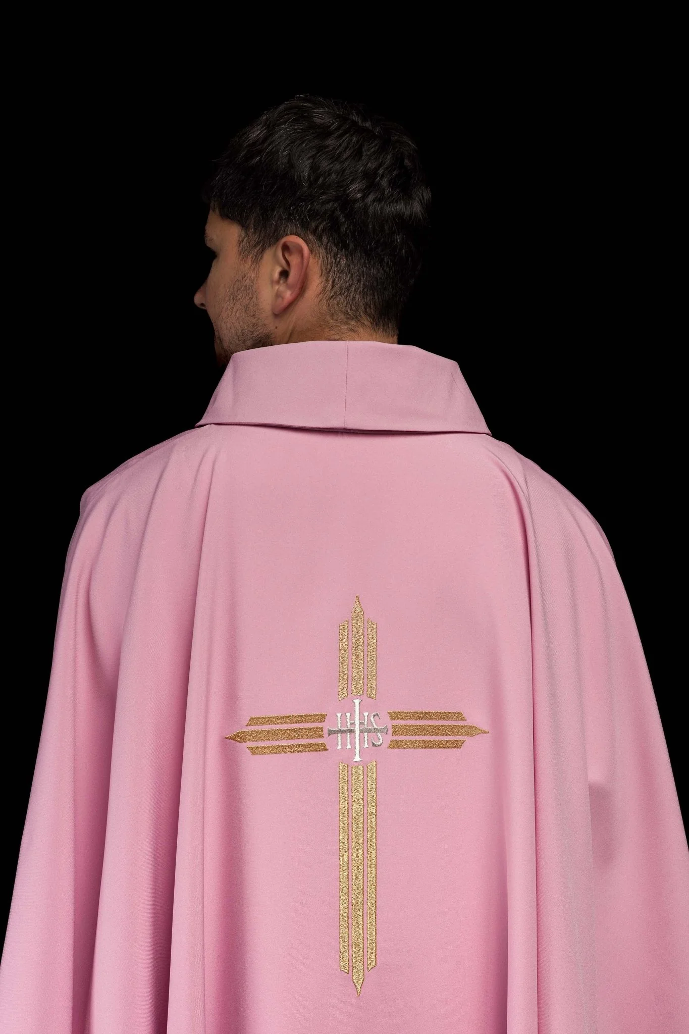 Pink chasuble embroidered with the symbol of Cross IHS - Image 6