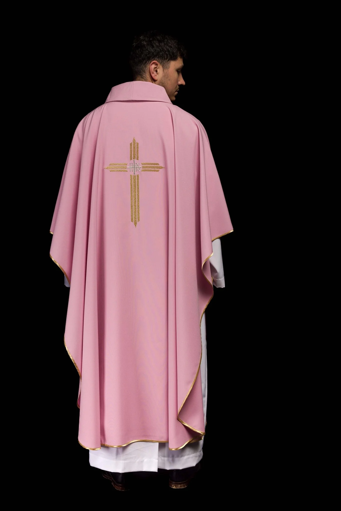 Pink chasuble embroidered with the symbol of Cross IHS - Image 7