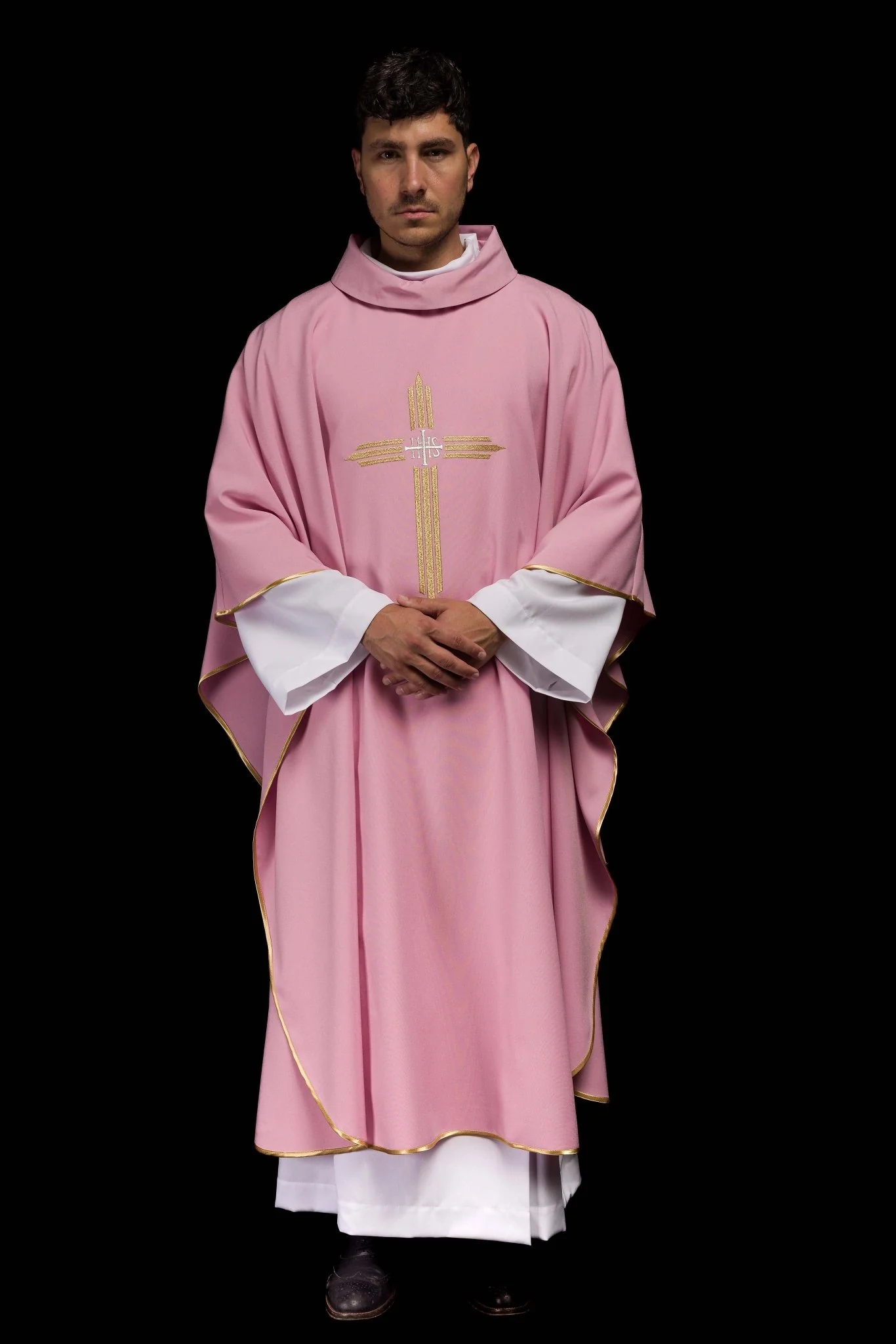 Pink chasuble embroidered with the symbol of Cross IHS - Image 8