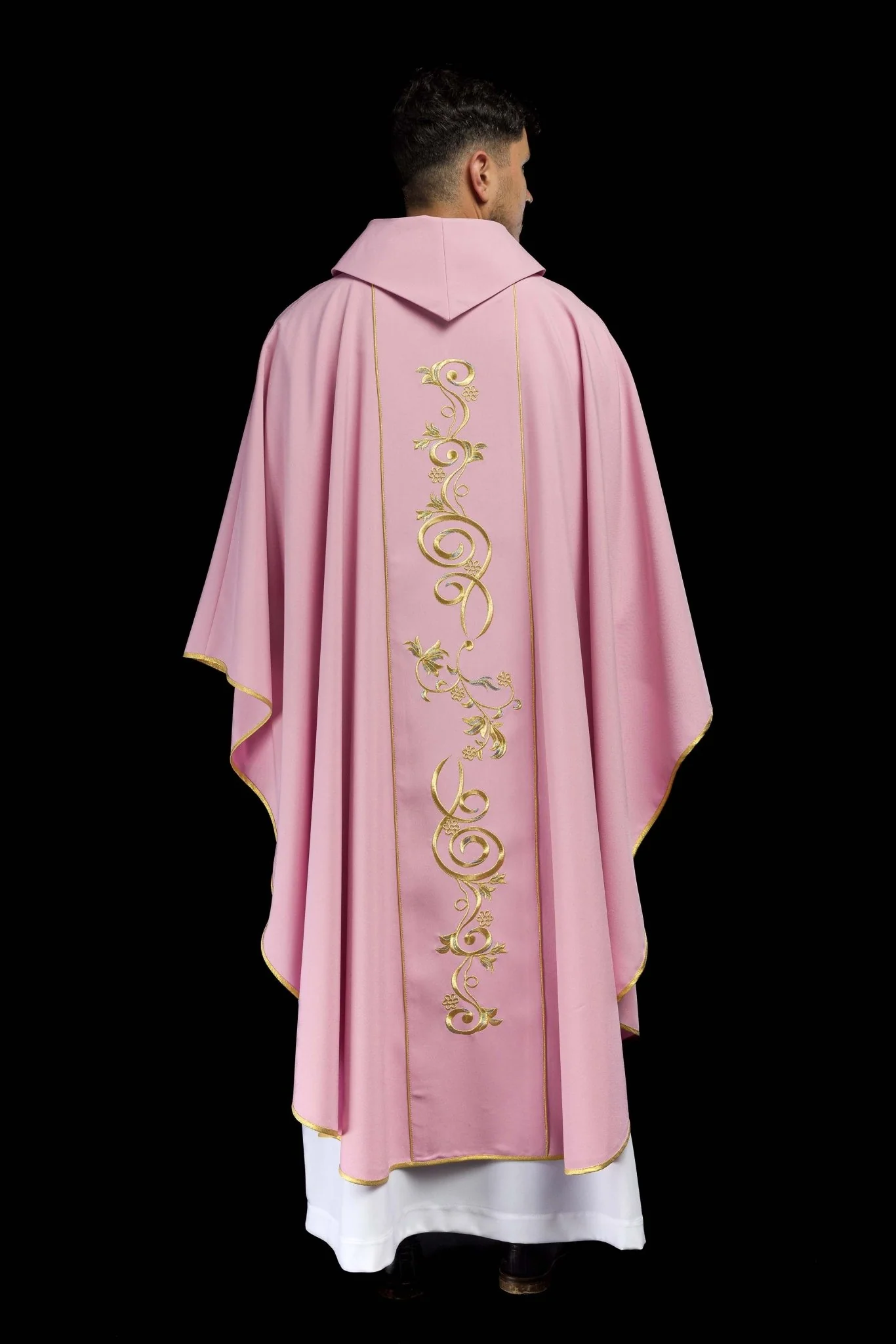 Pink chasuble with classic IHS embroidery - Image 8