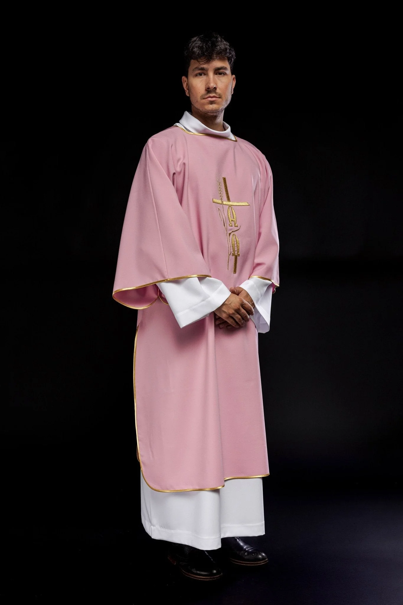 Pink deacon dalmatic with Alpha Omega embroidery - Image 8