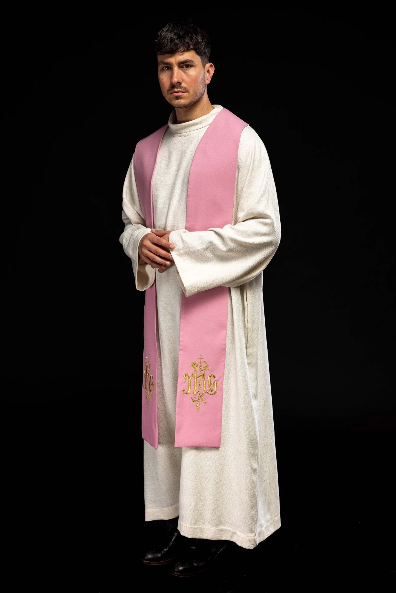 Pink embroidered IHS stole - Image 4