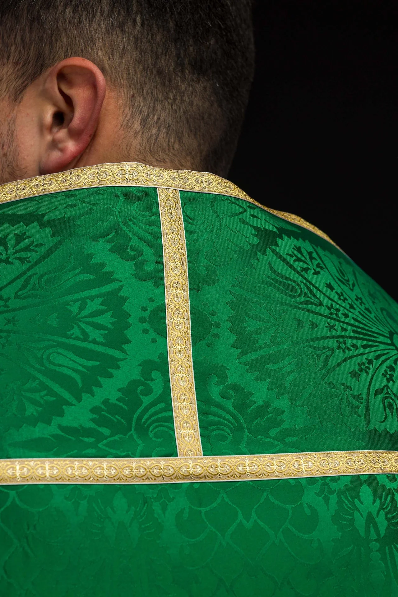 Plain Green Roman Cope Made of Jacquard Fabric - Image 6