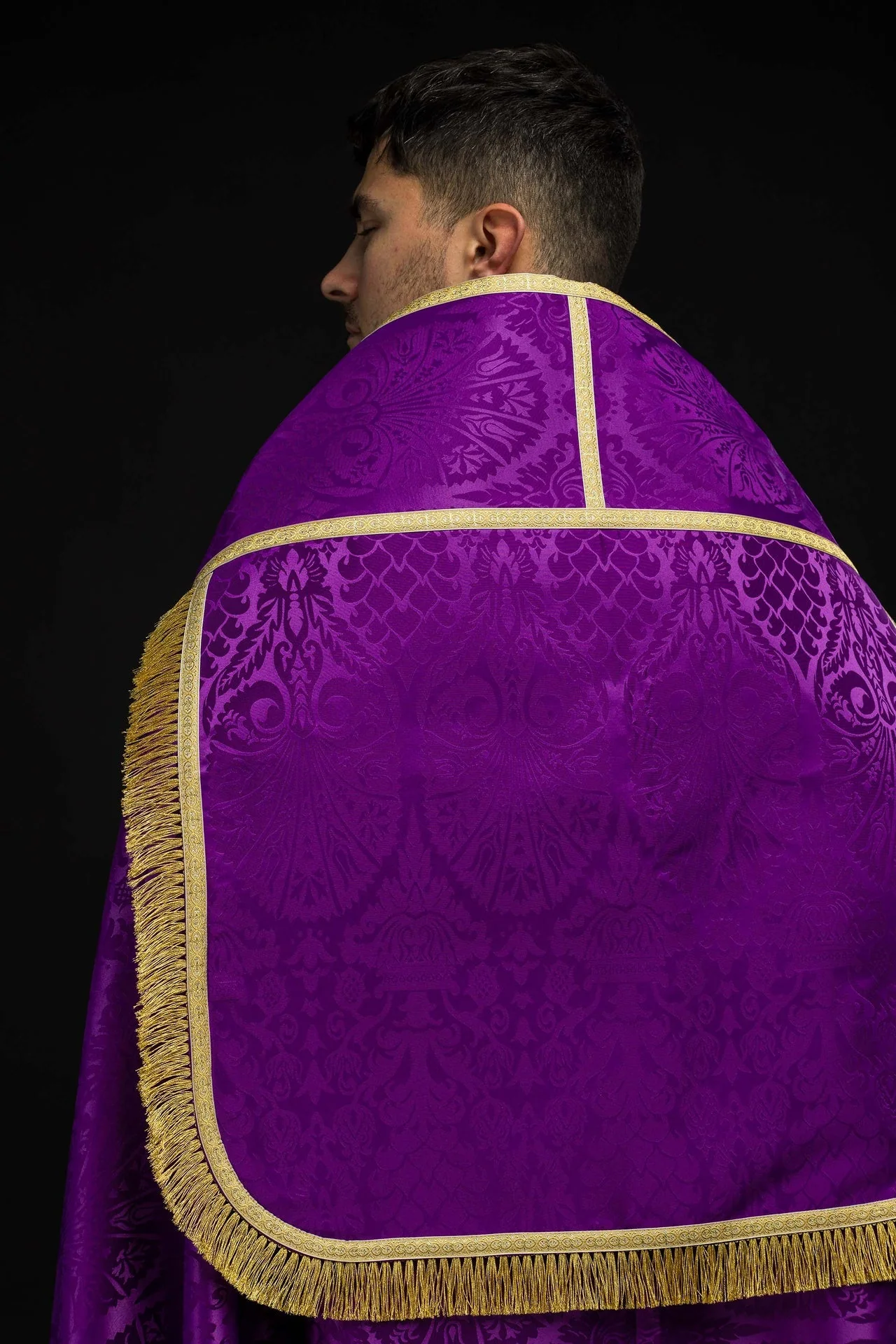Plain Purple Roman Cope Made of Jacquard Fabric - Image 2