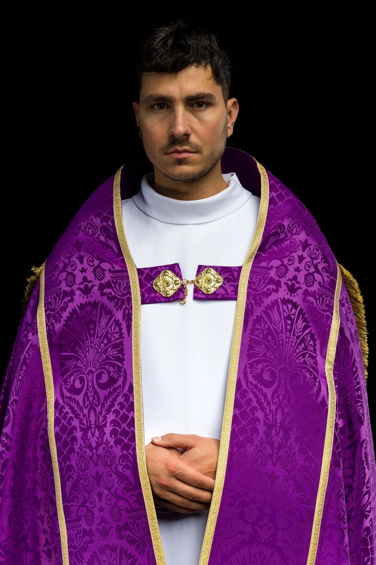 Plain Purple Roman Cope Made of Jacquard Fabric - Image 3