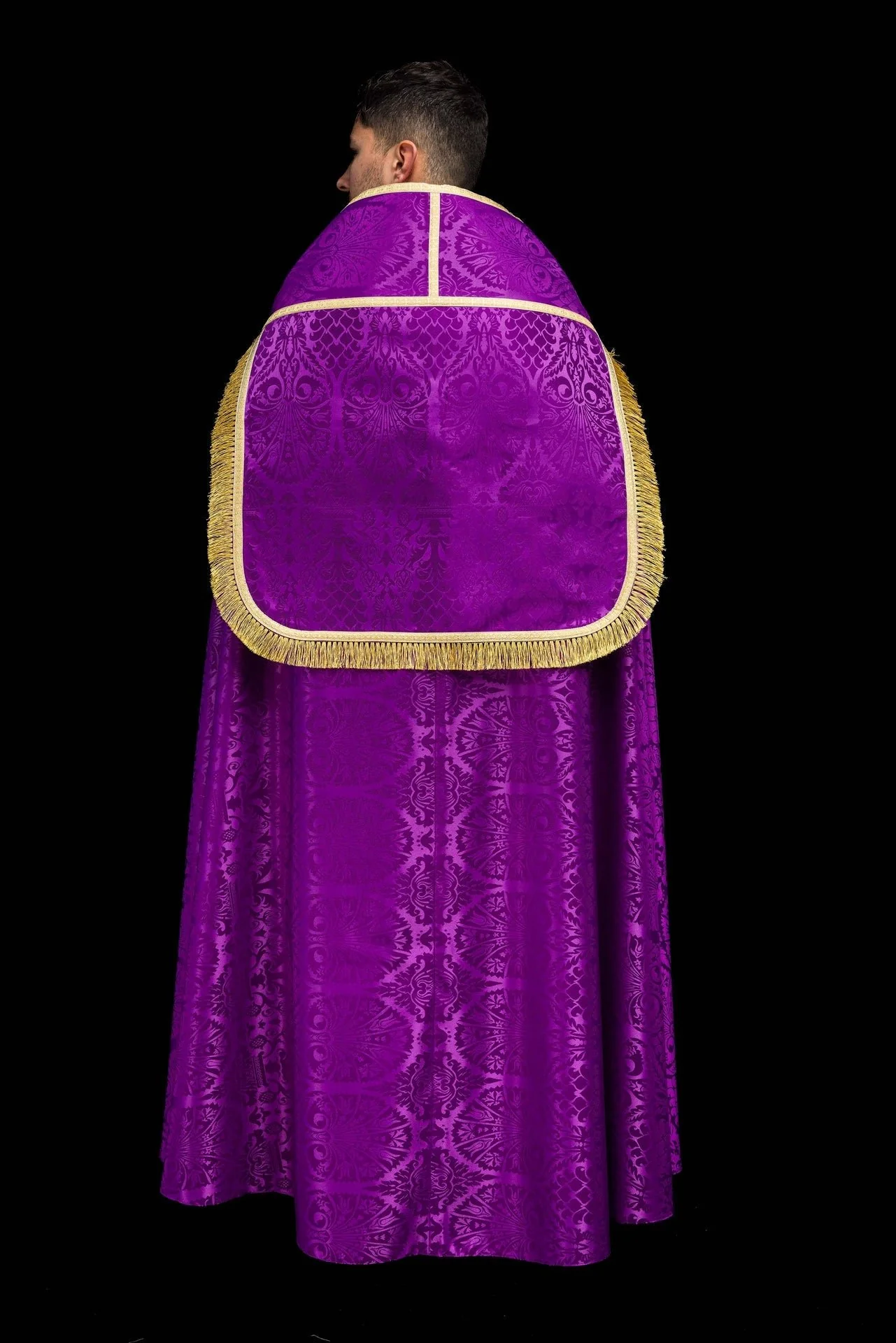 Plain Purple Roman Cope Made of Jacquard Fabric - Image 8