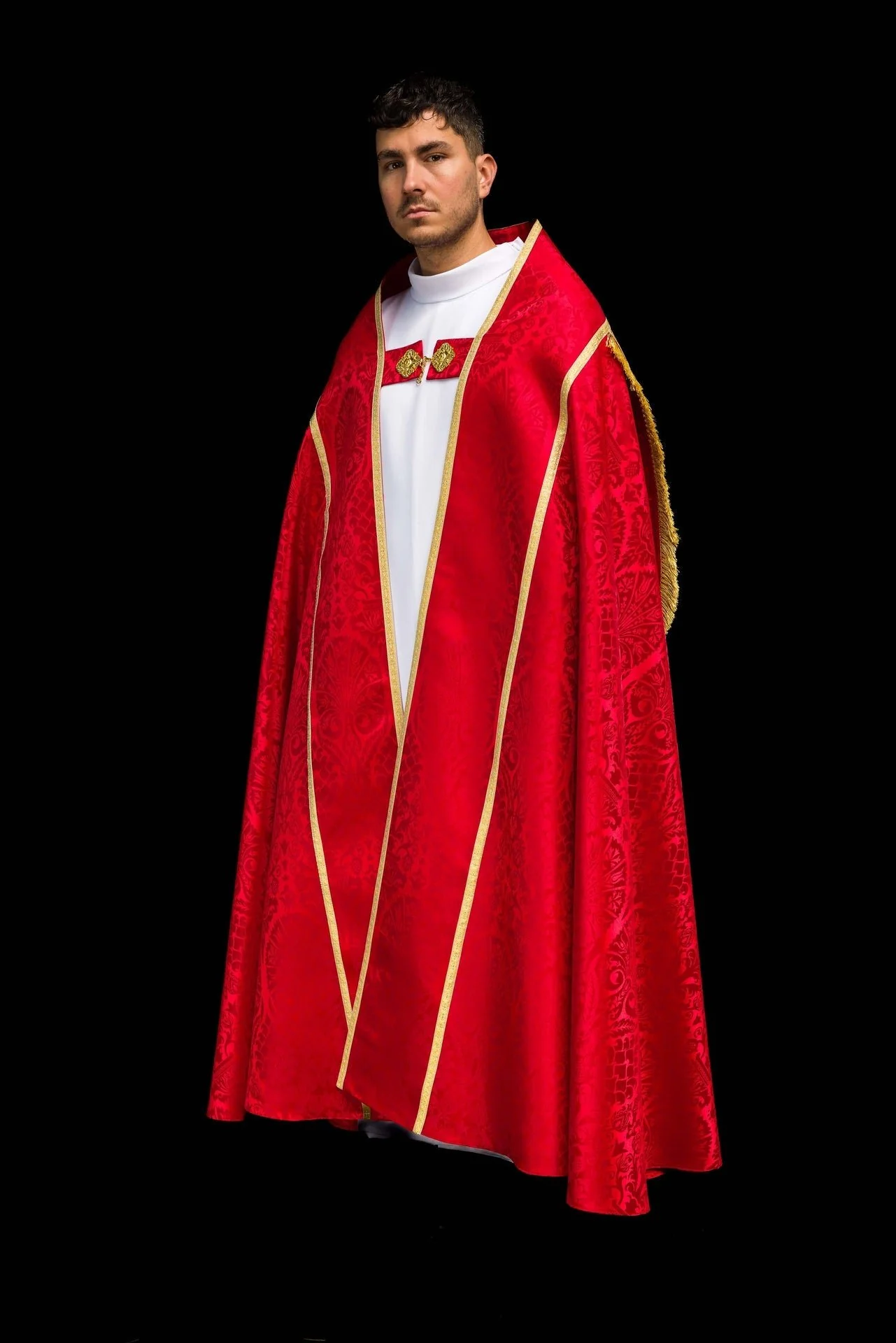 Plain Red Roman Cope Made of Jacquard Fabric - Image 9