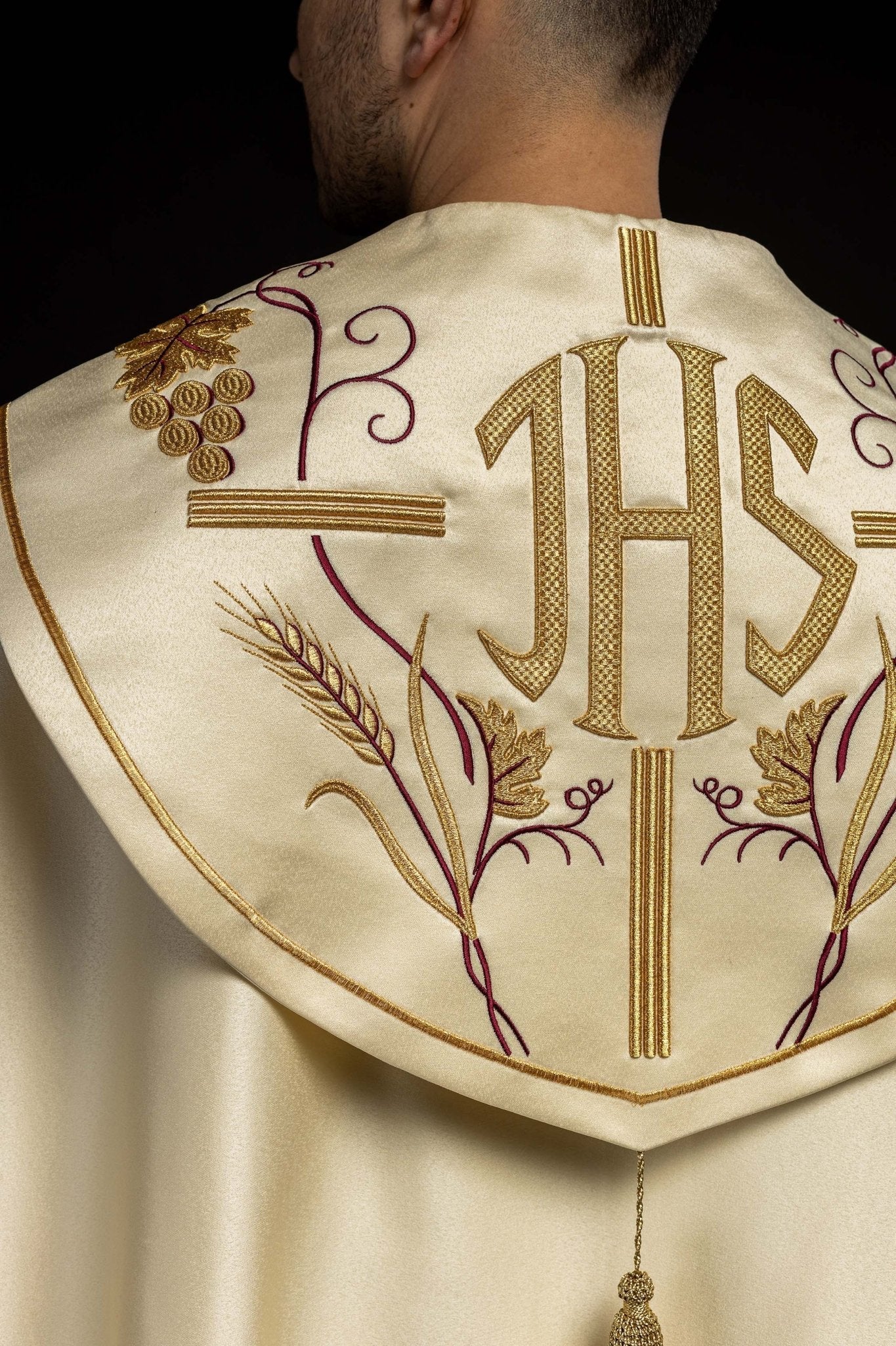 Priest cope with IHS and grapes gold embroidery - Image 7