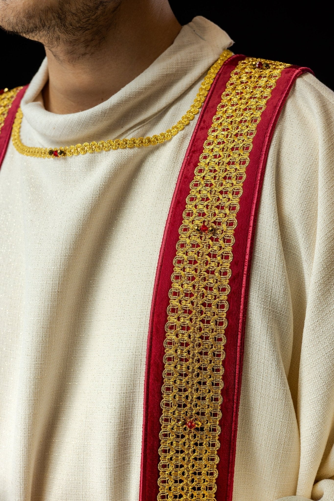 Priest dalmatic with red natural stones Handmade 1001 - Image 3