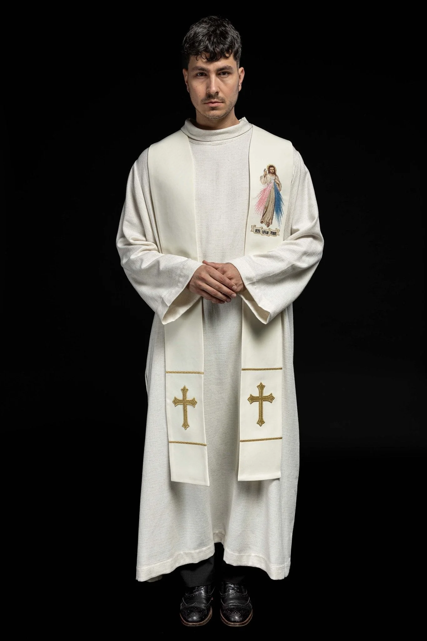 Priestly stole Jesus, I Trust in You in ecru - Image 6