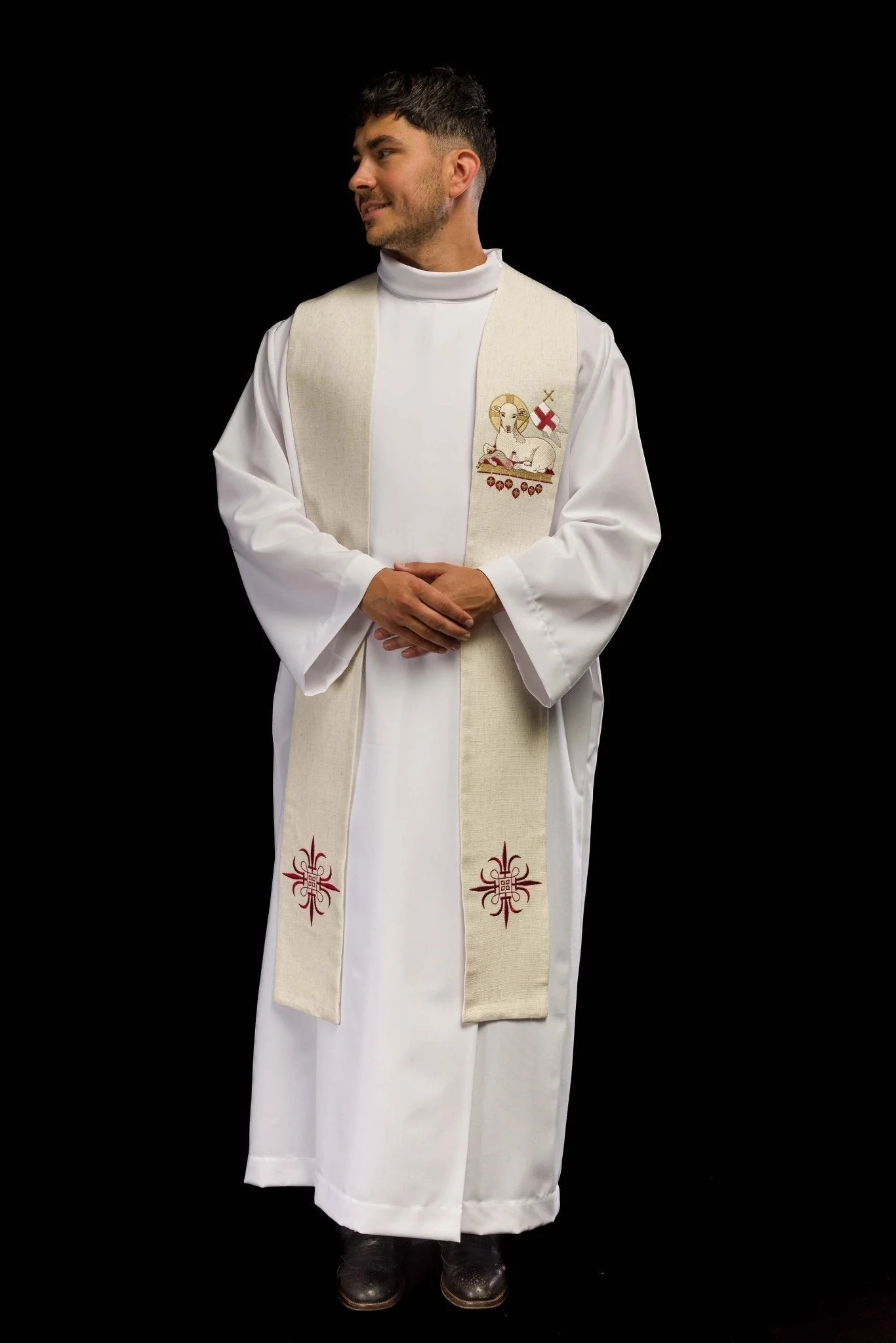 Priestly stole with a lamb motif in ecru - Image 6