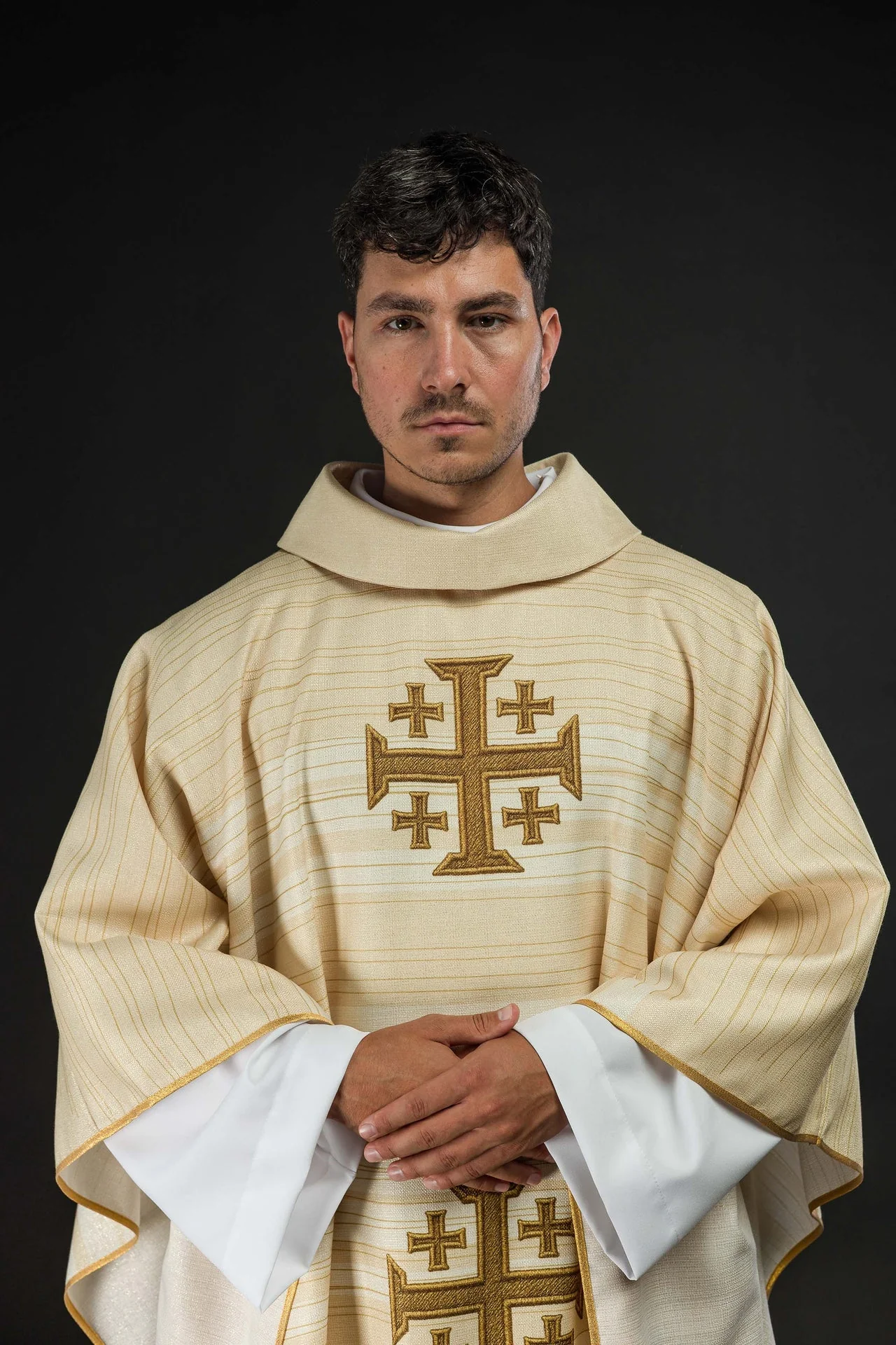 Printed Chasuble with Jerusalem Cross – Ecru