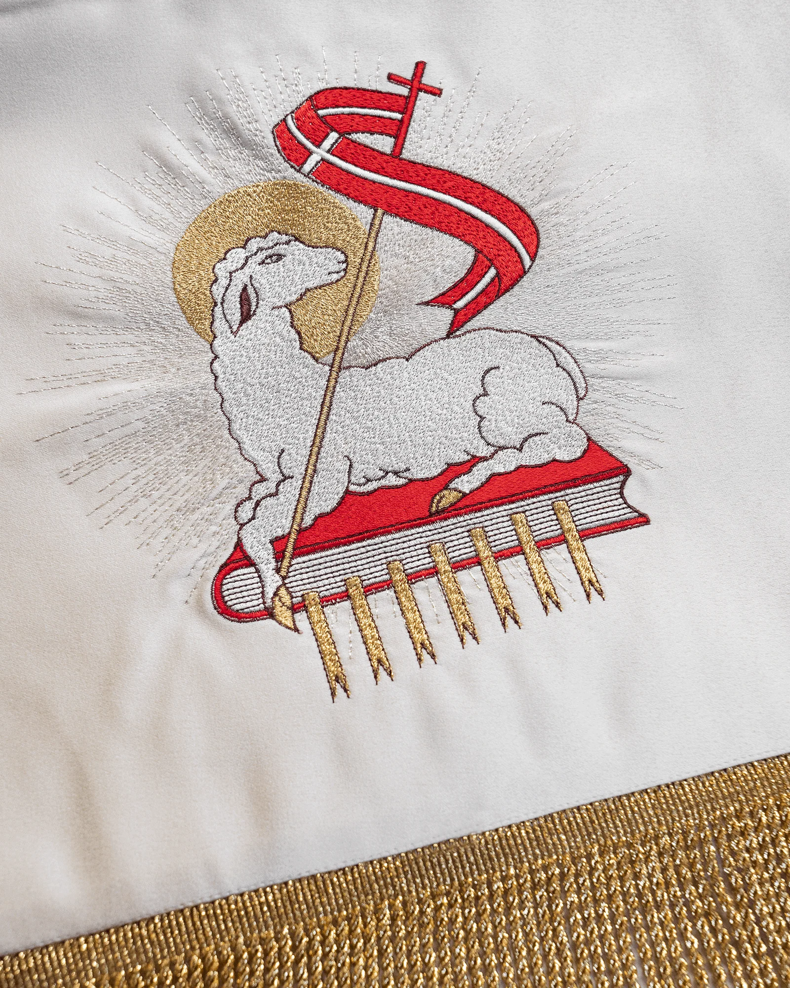 Processional Canopy for Corpus Christi Ecru Satin IHS Chalice 55 x 63 in - Image 4