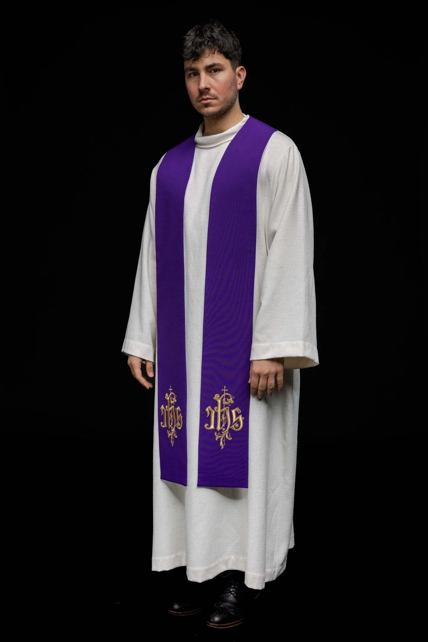 Purple and White embroidered IHS stole - Image 5