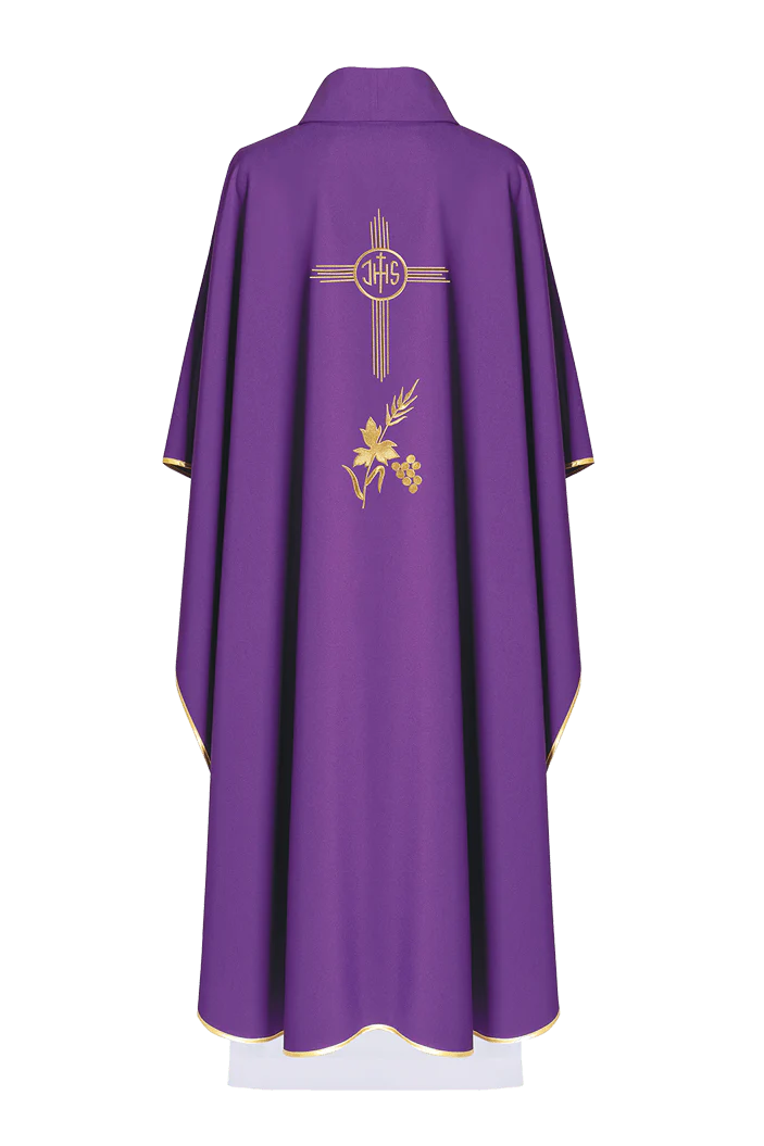 Purple chasuble embroidered with IHS motif - Image 2
