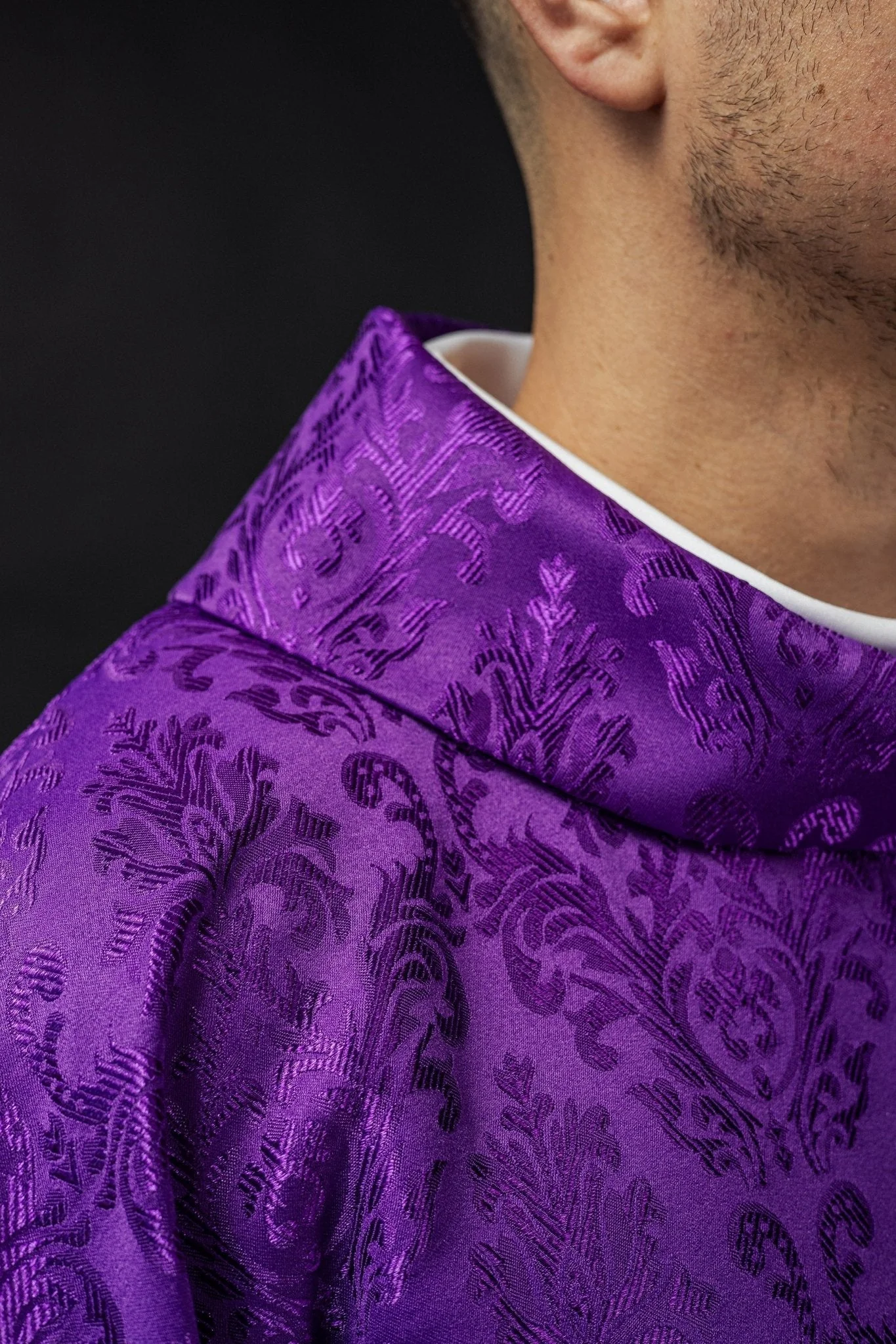 Purple chasuble made of floral ornamental texture with classic IHS - Image 4
