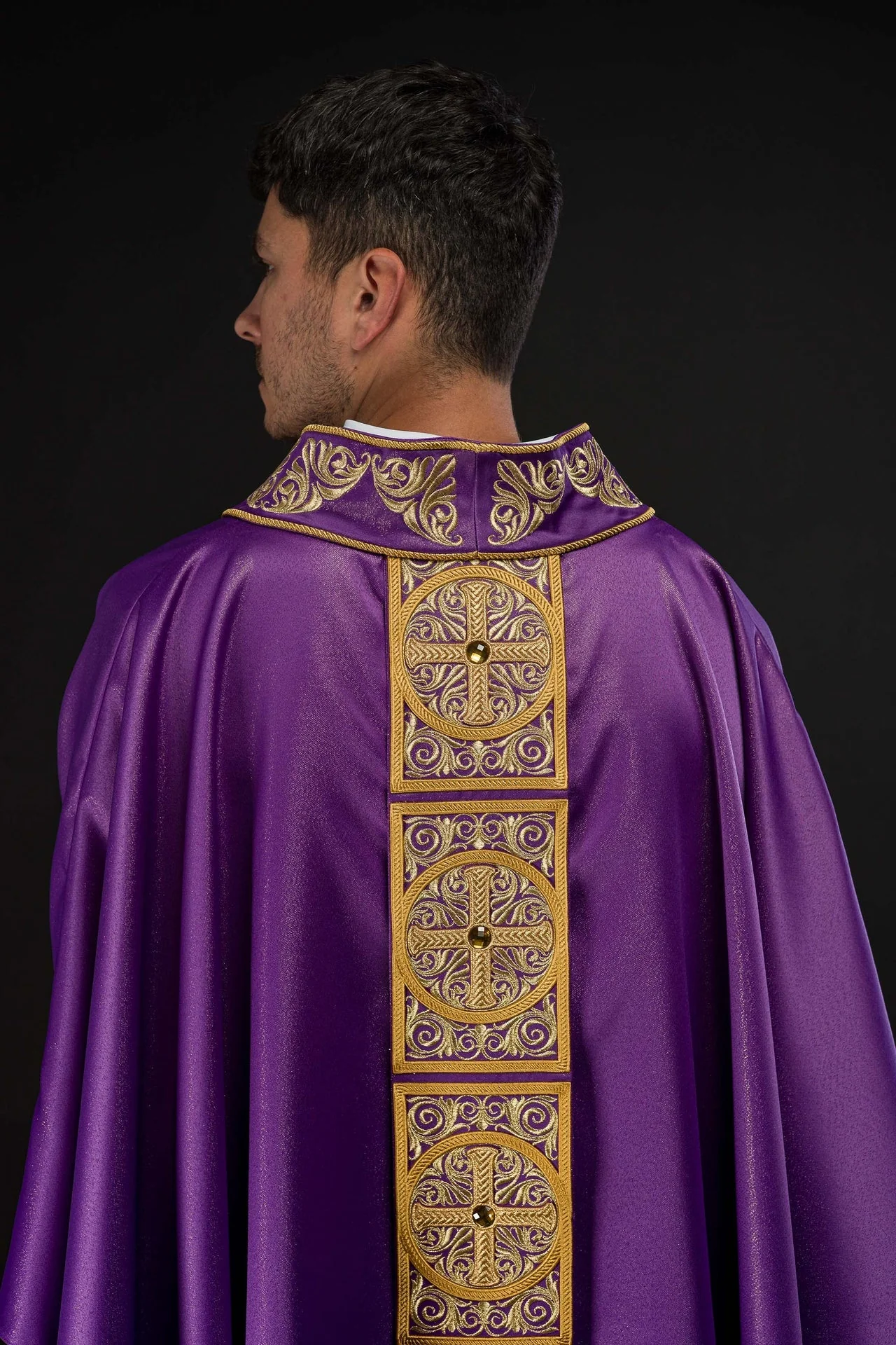 Purple Chasuble Richly Embroidered and Decorated with Stones - Image 6