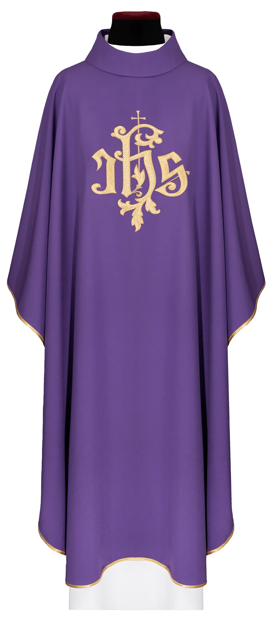 Purple chasuble with golden IHS embroidery