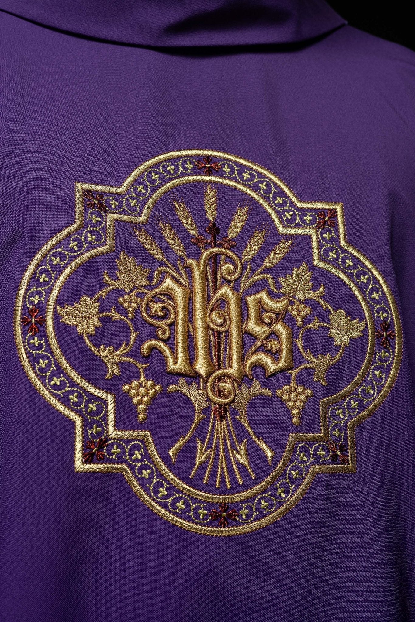 Purple chasuble with IHS and PAX embroidery - Image 3