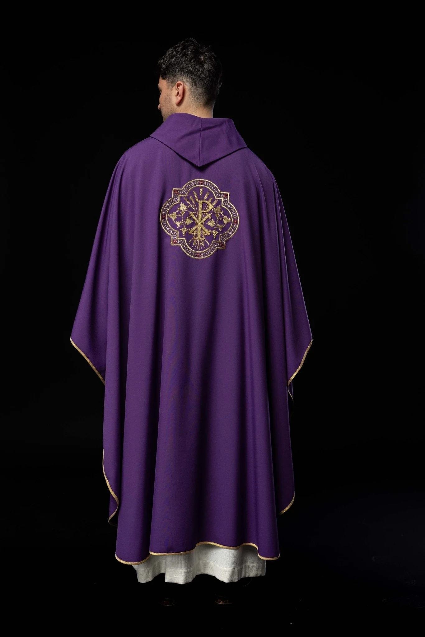 Purple chasuble with IHS and PAX embroidery - Image 8