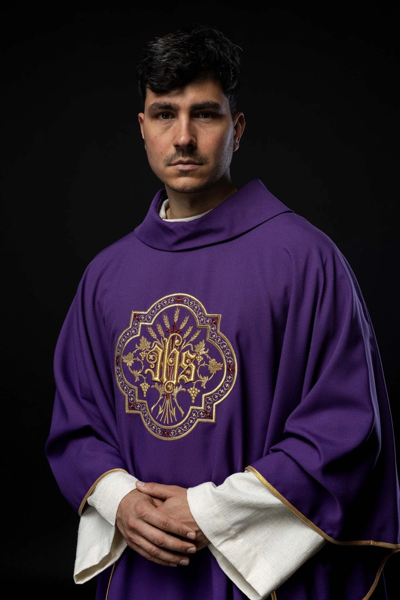 Purple chasuble with IHS and PAX embroidery - Image 9