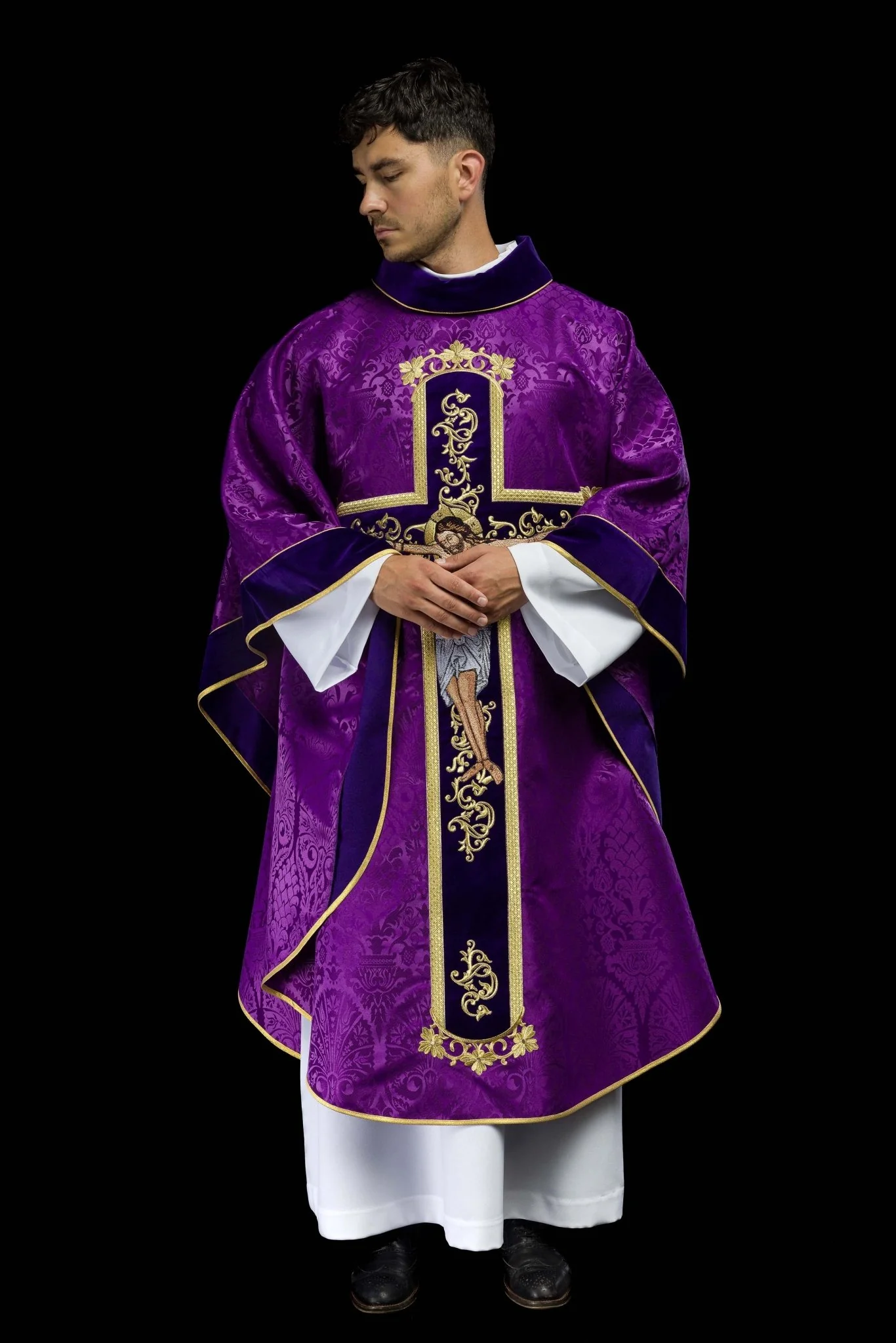Purple chasuble with Jesus Christ on Cross embroidery - Image 10
