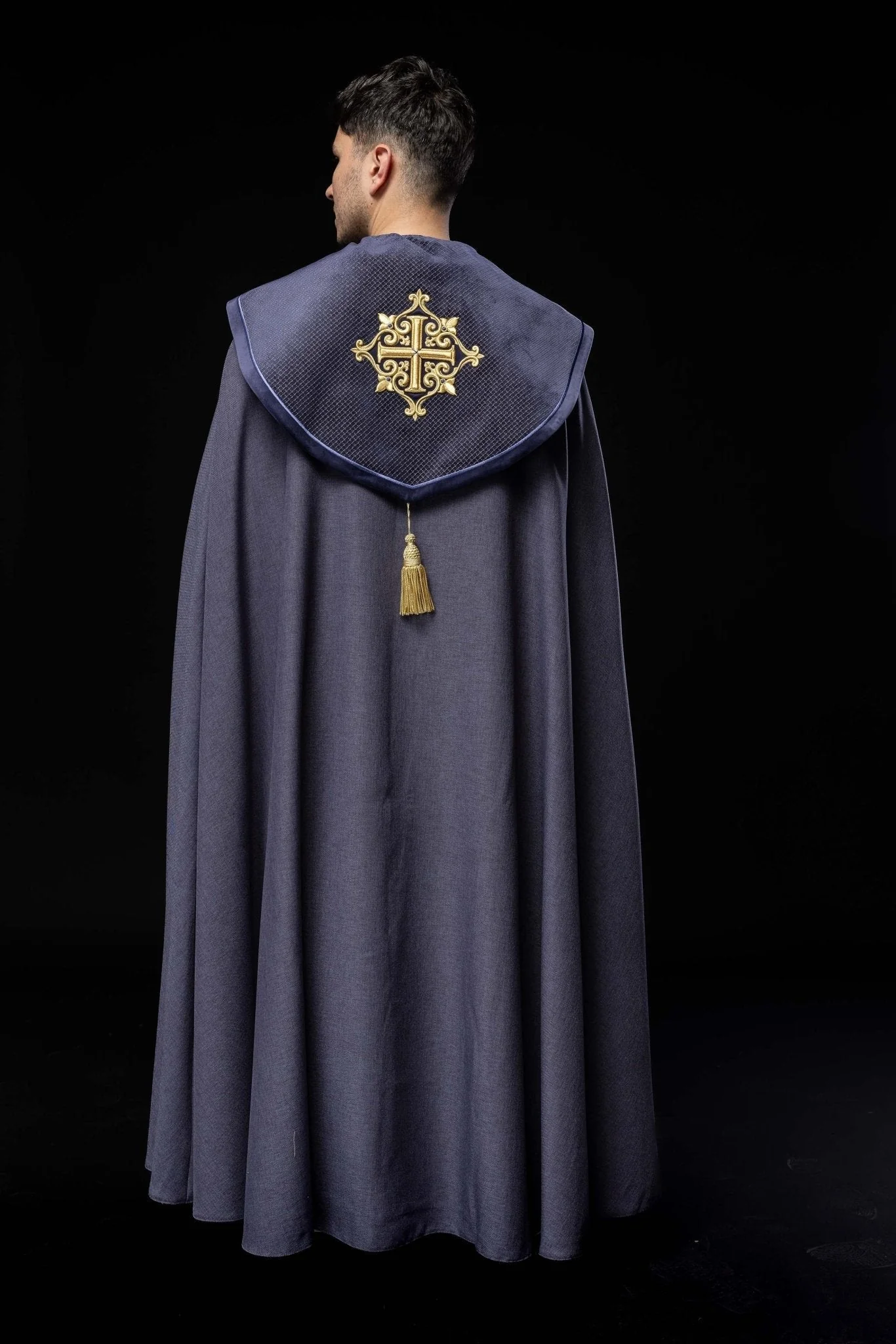 Purple cope with a velvet sash and cross embroidery - Image 11