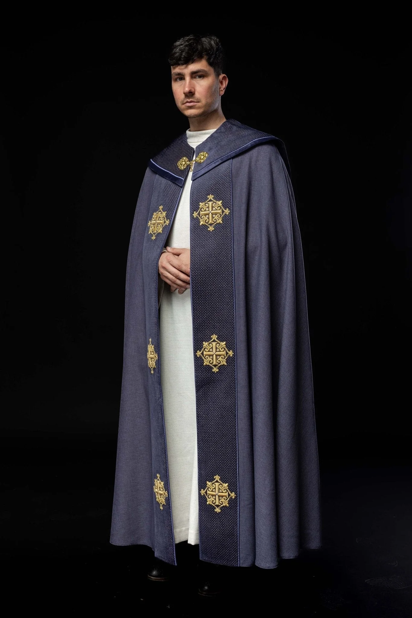 Purple cope with a velvet sash and cross embroidery - Image 12