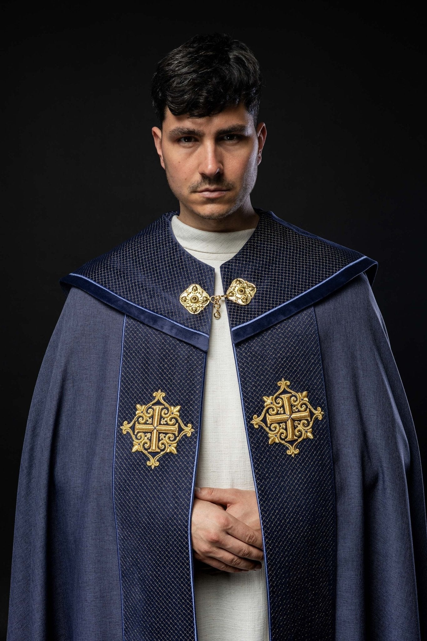 Purple cope with a velvet sash and cross embroidery - Image 3
