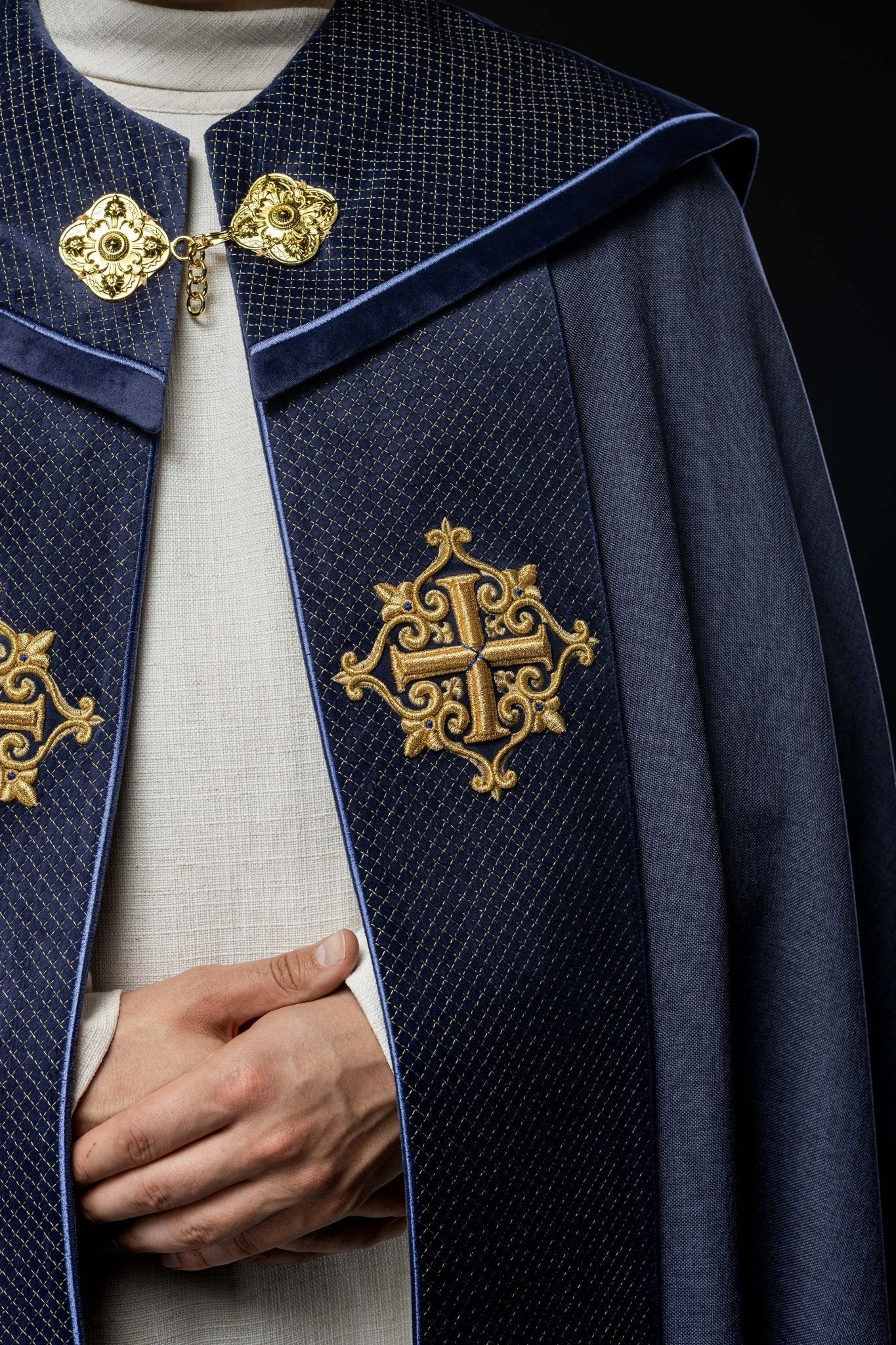 Purple cope with a velvet sash and cross embroidery - Image 5
