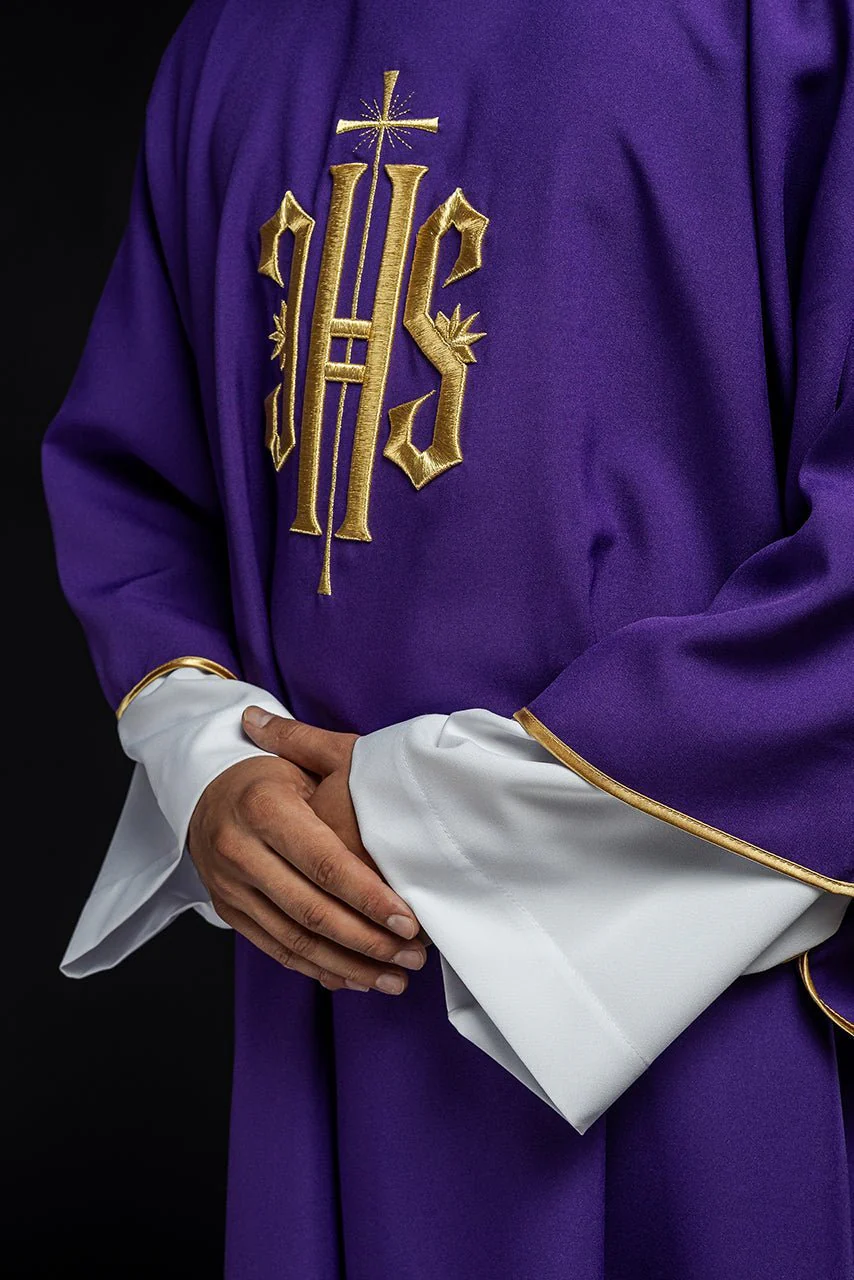 Purple Dalmatic with Embroidered Gold IHS - Image 3