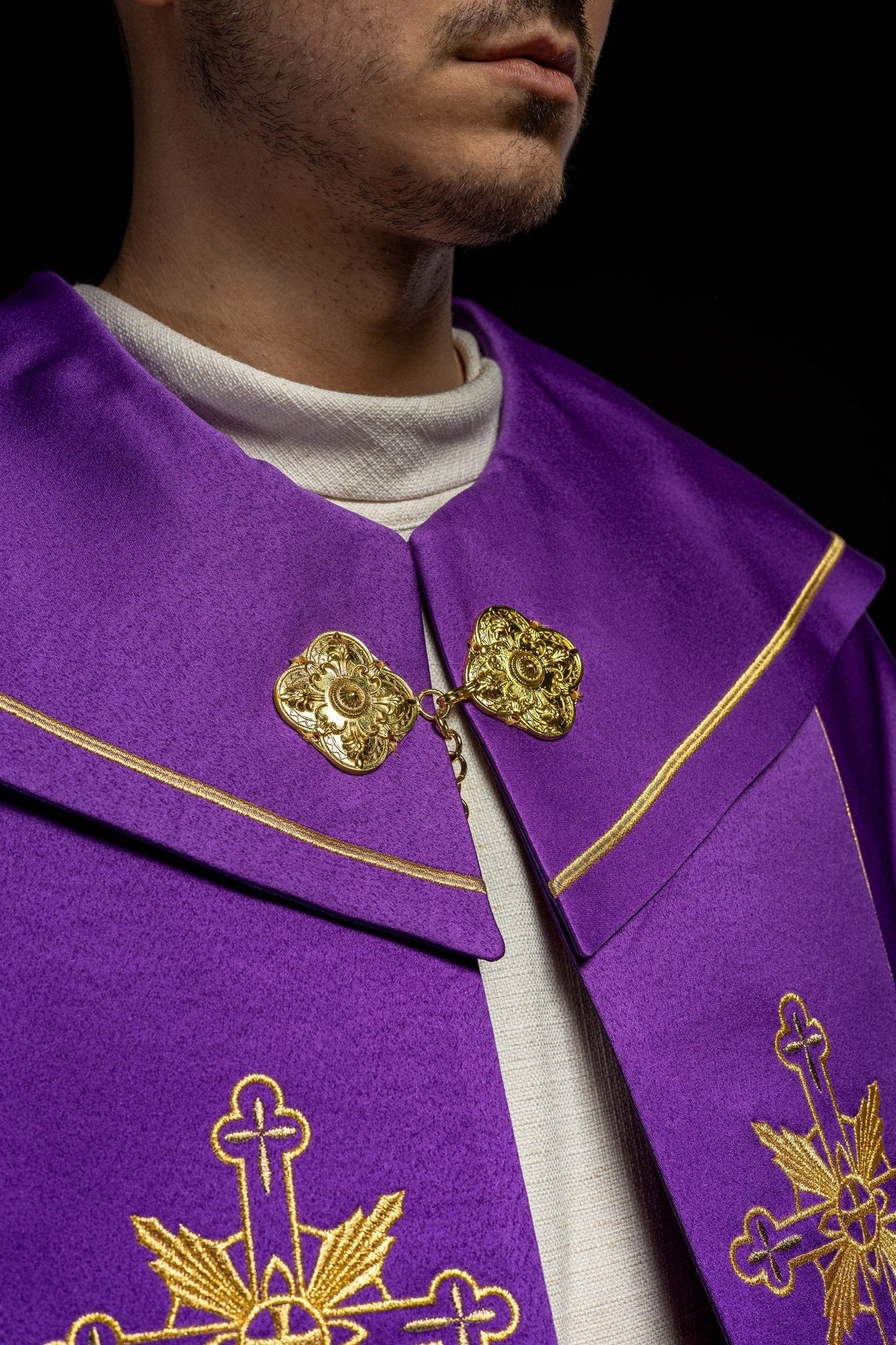Purple liturgical cope with JHS symbol - Image 3