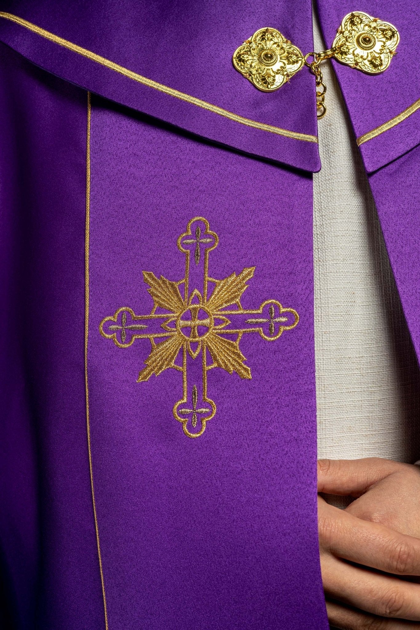 Purple liturgical cope with JHS symbol - Image 4