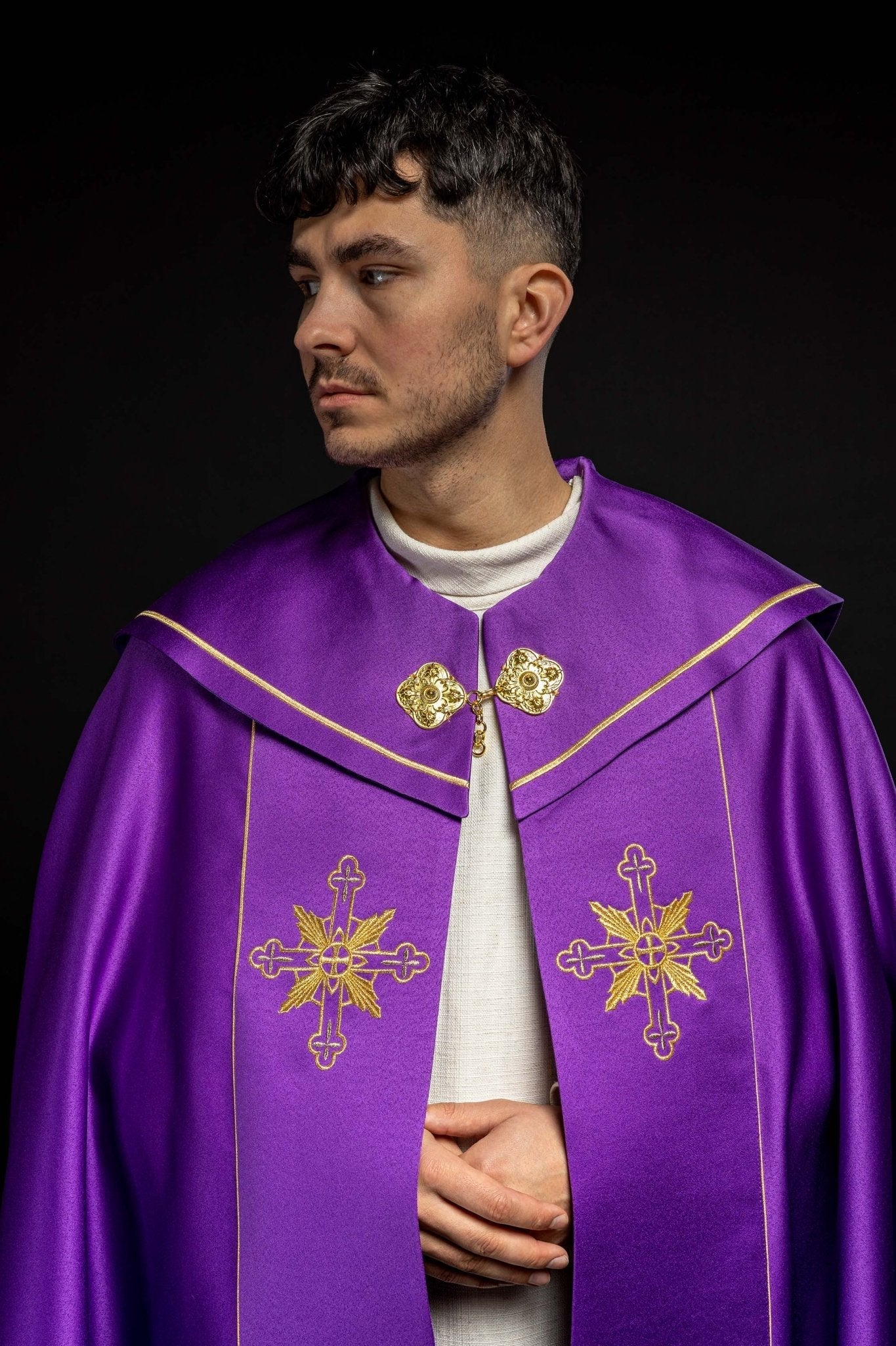 Purple liturgical cope with JHS symbol - Image 5