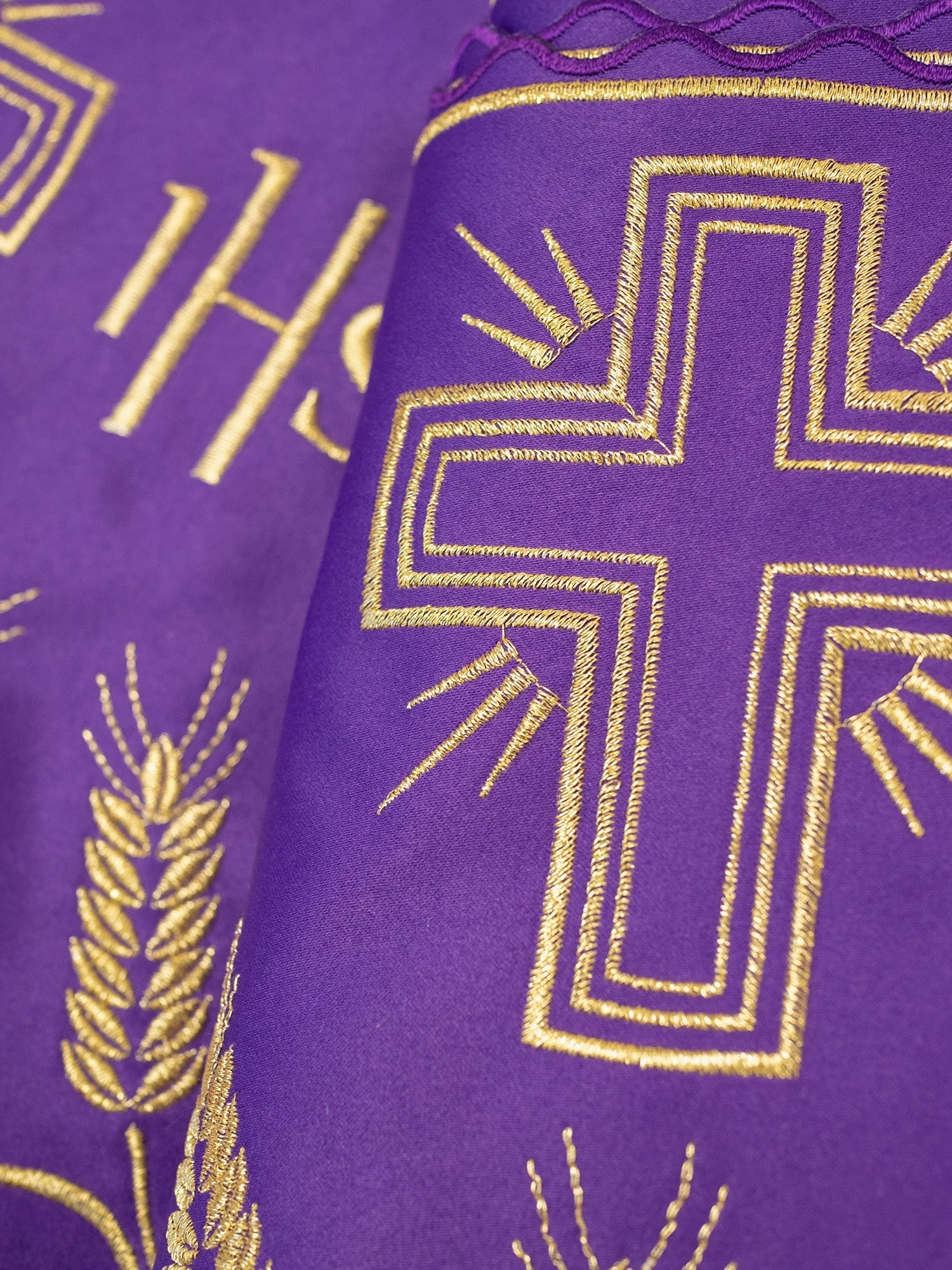 Purple liturgical superfrontal with IHS and cross embroidery - Image 2
