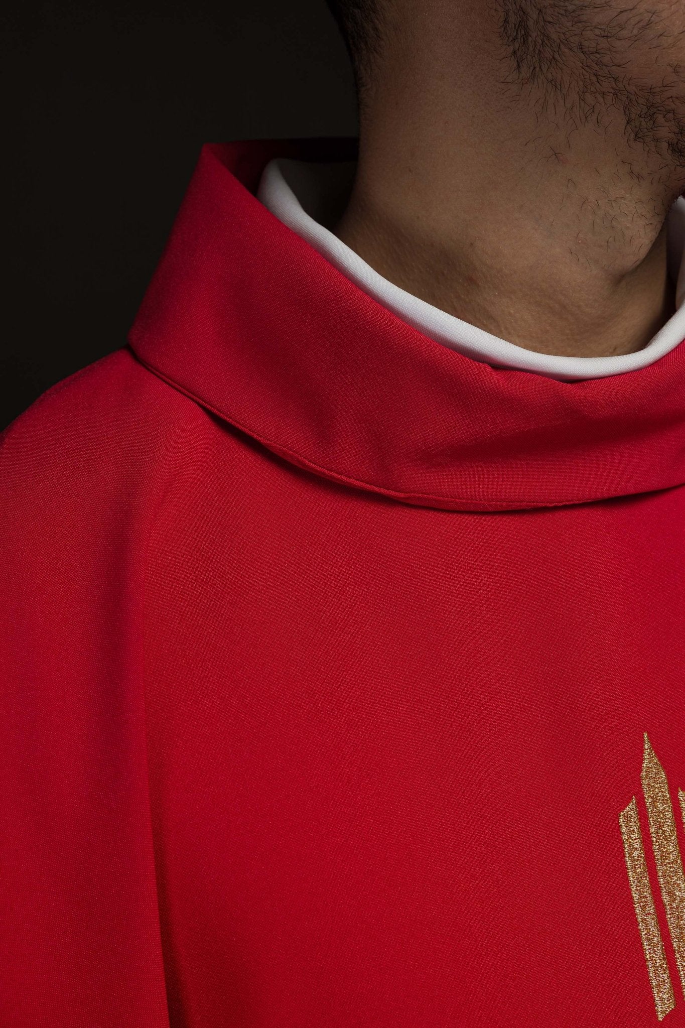 Red chasuble embroidered with the symbol of Cross IHS - Image 5