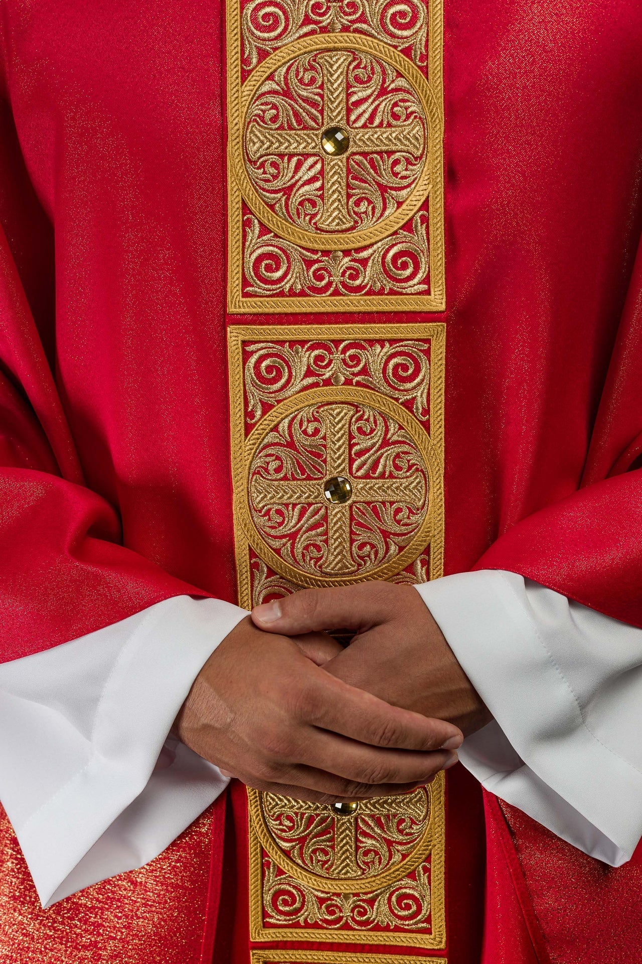 Red Chasuble Richly Embroidered and Decorated with Stones - Image 3